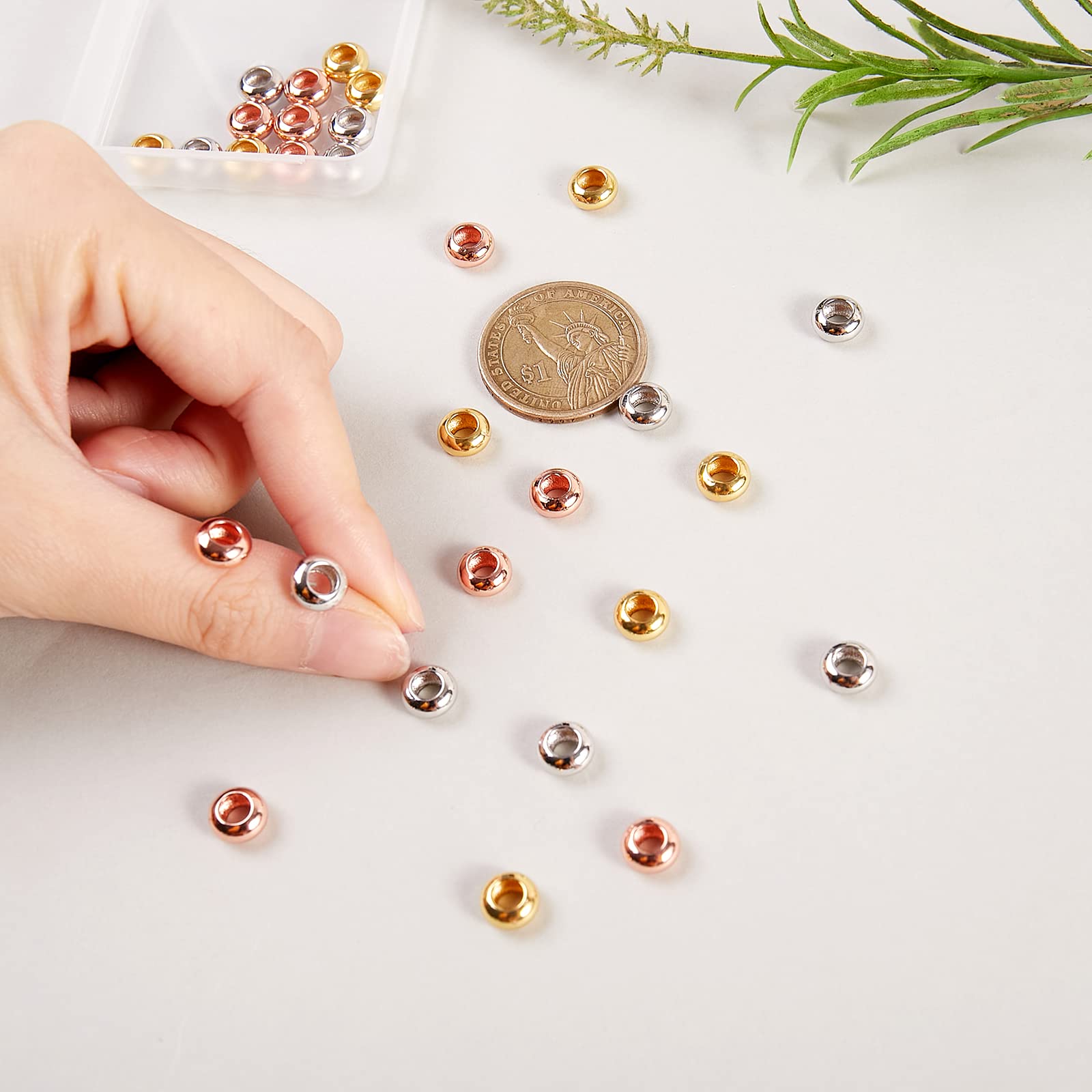 BEEFLYING 8mm Gold Smooth Round Spacer Beads Rondelle Large Hole Loose Beads for Bracelet Necklace Jewelry DIY Crafts Making - Image 4