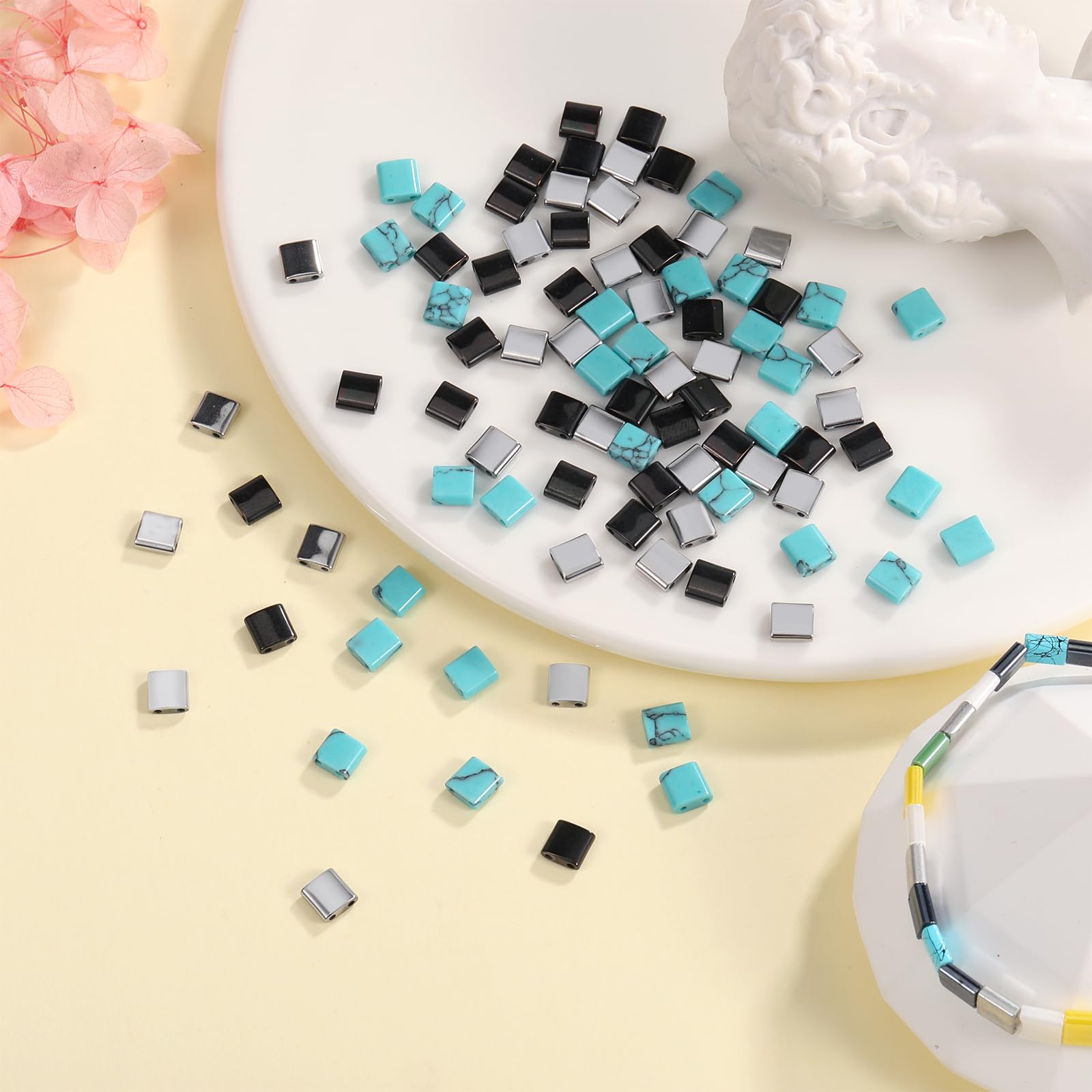 BEEFLYING 90Pcs 5mm Tila Beads, 2 Hole Flat Square Beads Japanese Loose Spacer Beads for Jewelry Making DIY Craft Multi-Strand Bracelet Necklace Earrings - Image 3