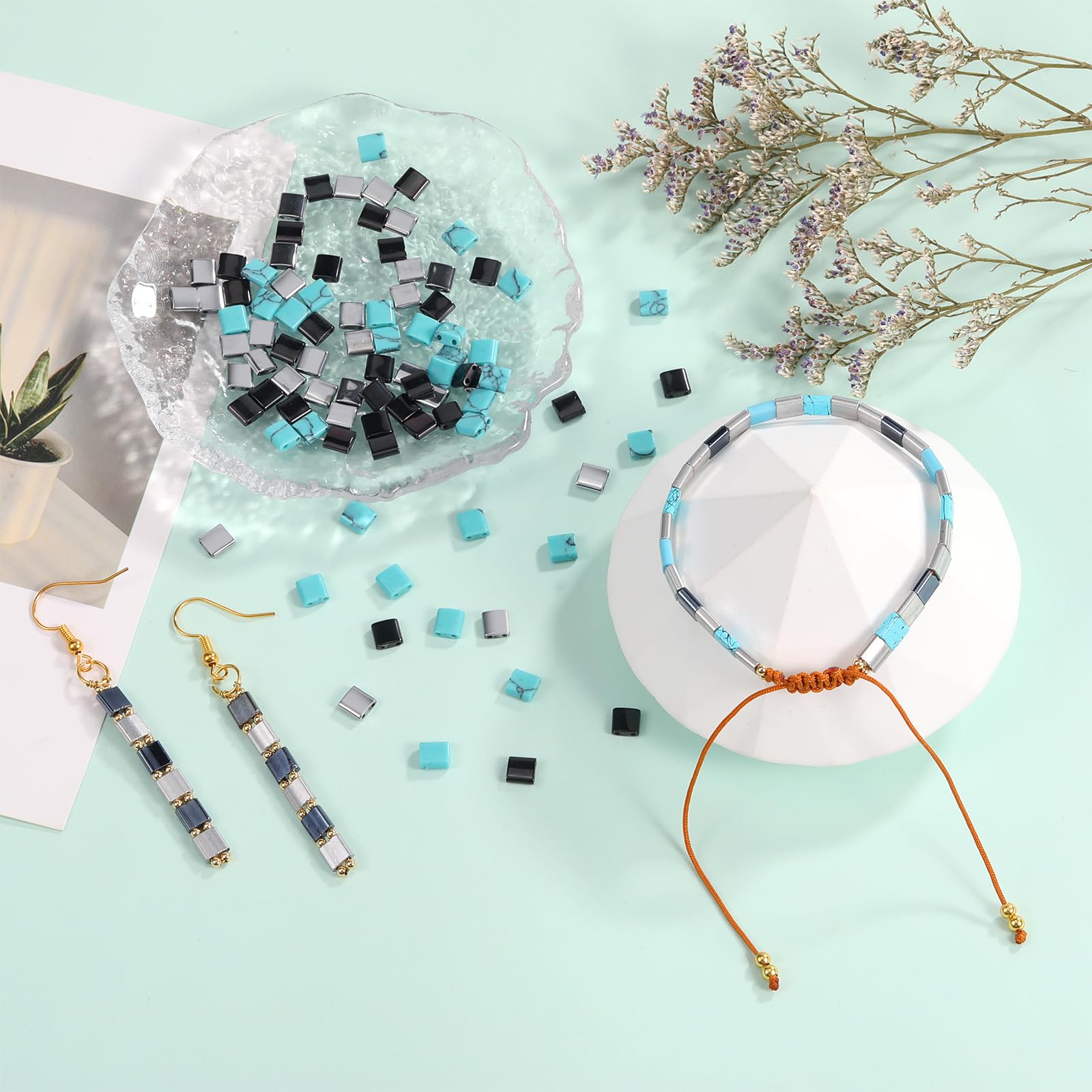 BEEFLYING 90Pcs 5mm Tila Beads, 2 Hole Flat Square Beads Japanese Loose Spacer Beads for Jewelry Making DIY Craft Multi-Strand Bracelet Necklace Earrings - Image 4