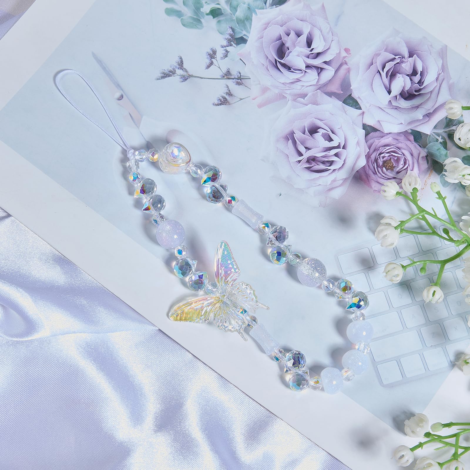 BEEFLYING Beaded Butterfly Phone Wrist Strap Clear Phone Charm Wristlet Lanyard Sparkling Y2K Cute Cellphone Bracelet for Keychain Bag Camera Car Key Pendant - Image 3