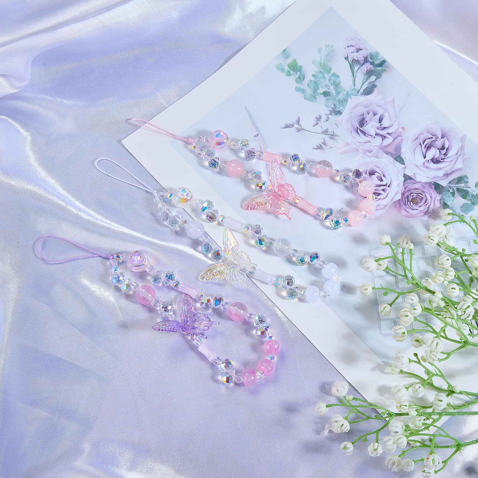 BEEFLYING Beaded Butterfly Phone Wrist Strap Clear Phone Charm Wristlet Lanyard Sparkling Y2K Cute Cellphone Bracelet for Keychain Bag Camera Car Key Pendant - Image 4