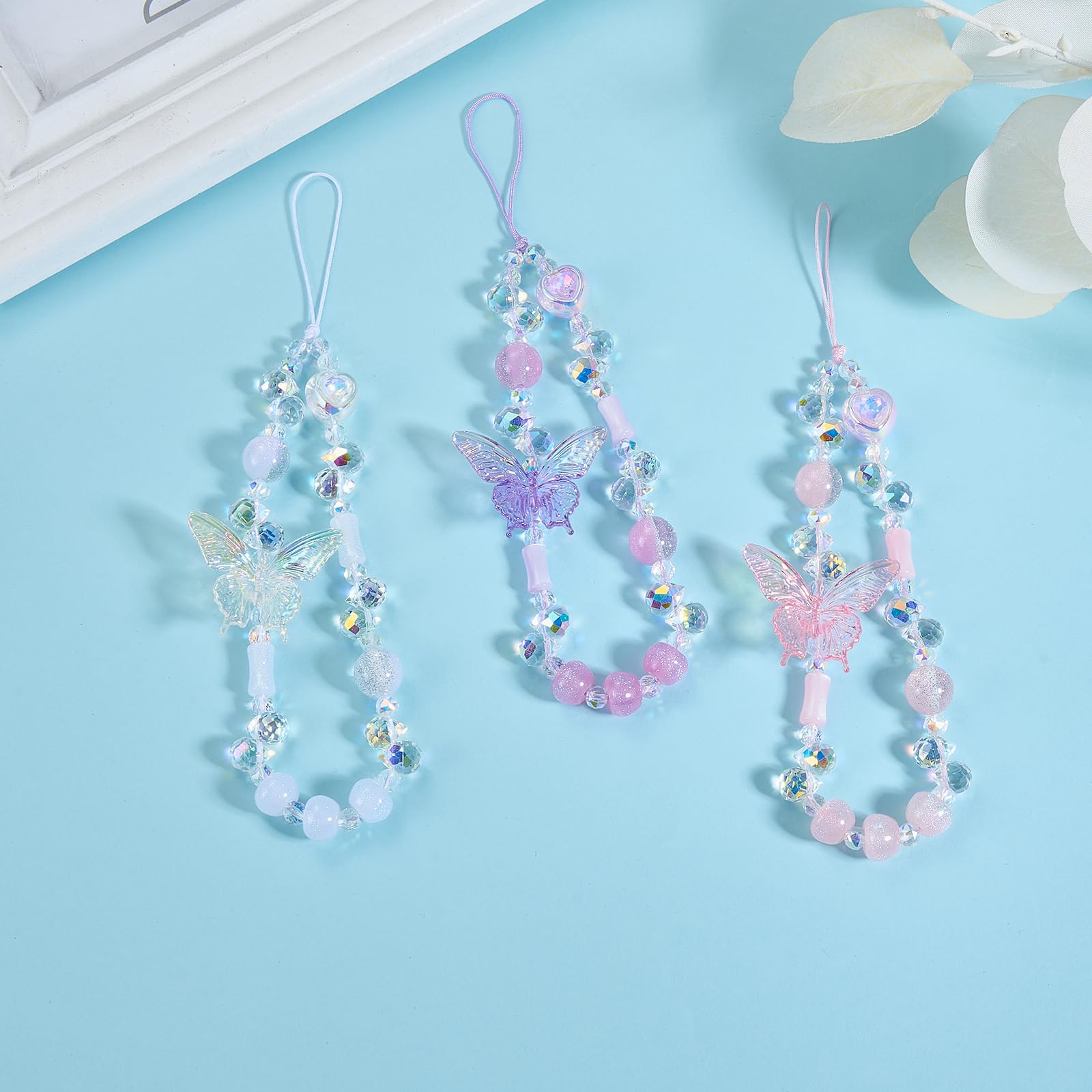 BEEFLYING Beaded Butterfly Phone Wrist Strap Clear Phone Charm Wristlet Lanyard Sparkling Y2K Cute Cellphone Bracelet for Keychain Bag Camera Car Key Pendant - Image 5