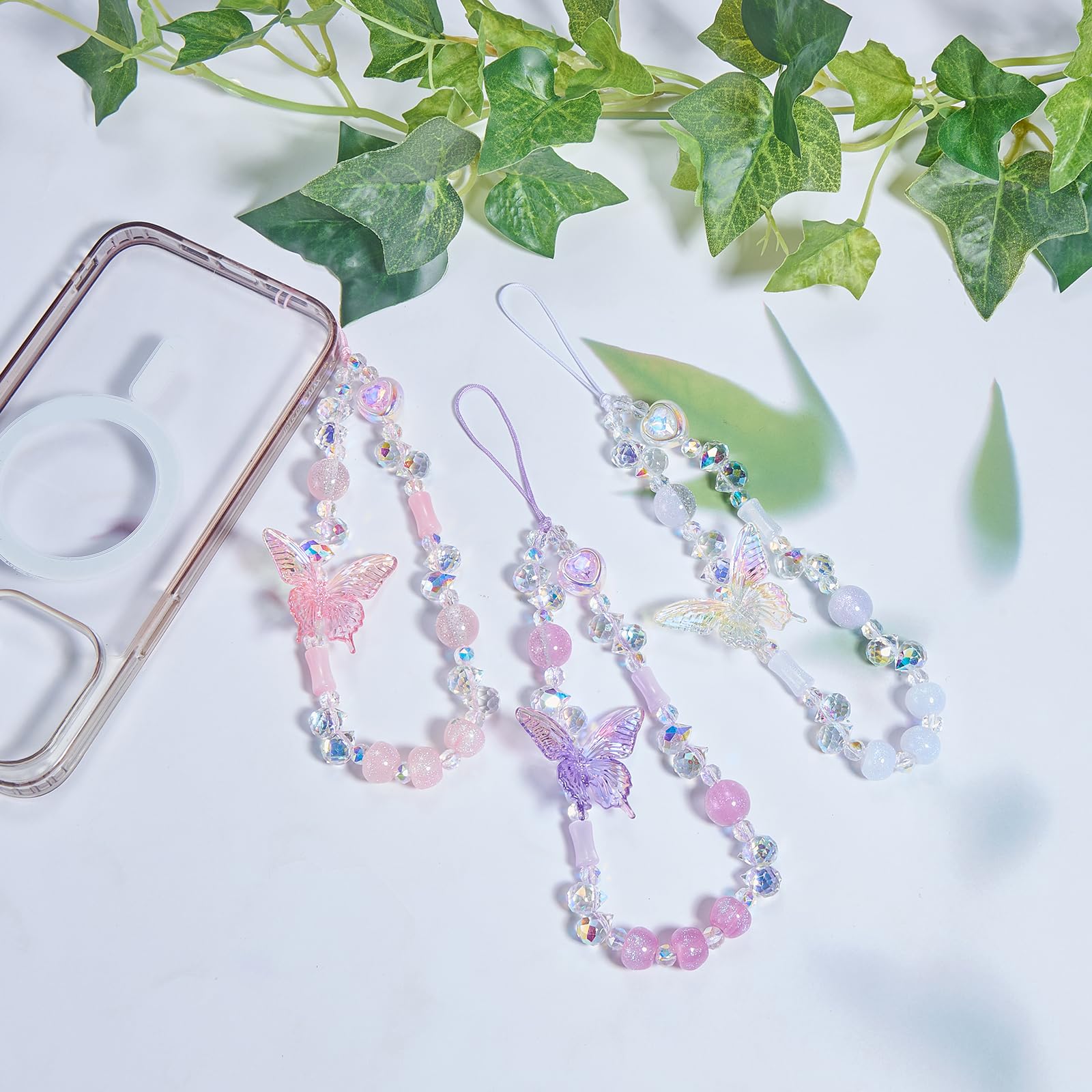 BEEFLYING Beaded Butterfly Phone Wrist Strap Clear Phone Charm Wristlet Lanyard Sparkling Y2K Cute Cellphone Bracelet for Keychain Bag Camera Car Key Pendant - Image 6
