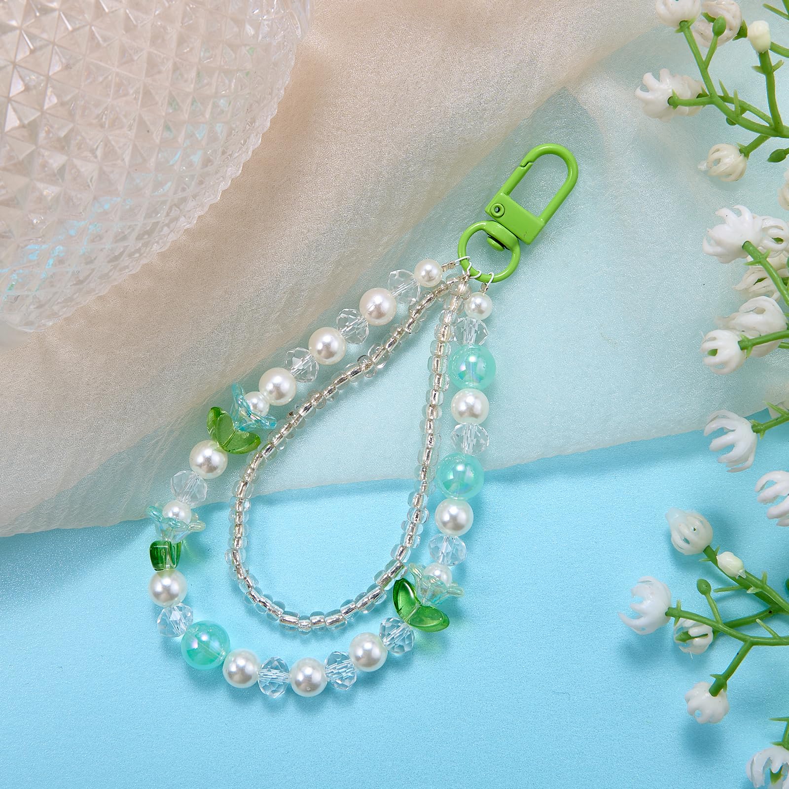 BEEFLYING Beaded Phone Charms Wrist Strap Double Layer Cell Phone Wrist Strap Lanyard for Camera Bag Pendants Decor - Image 3