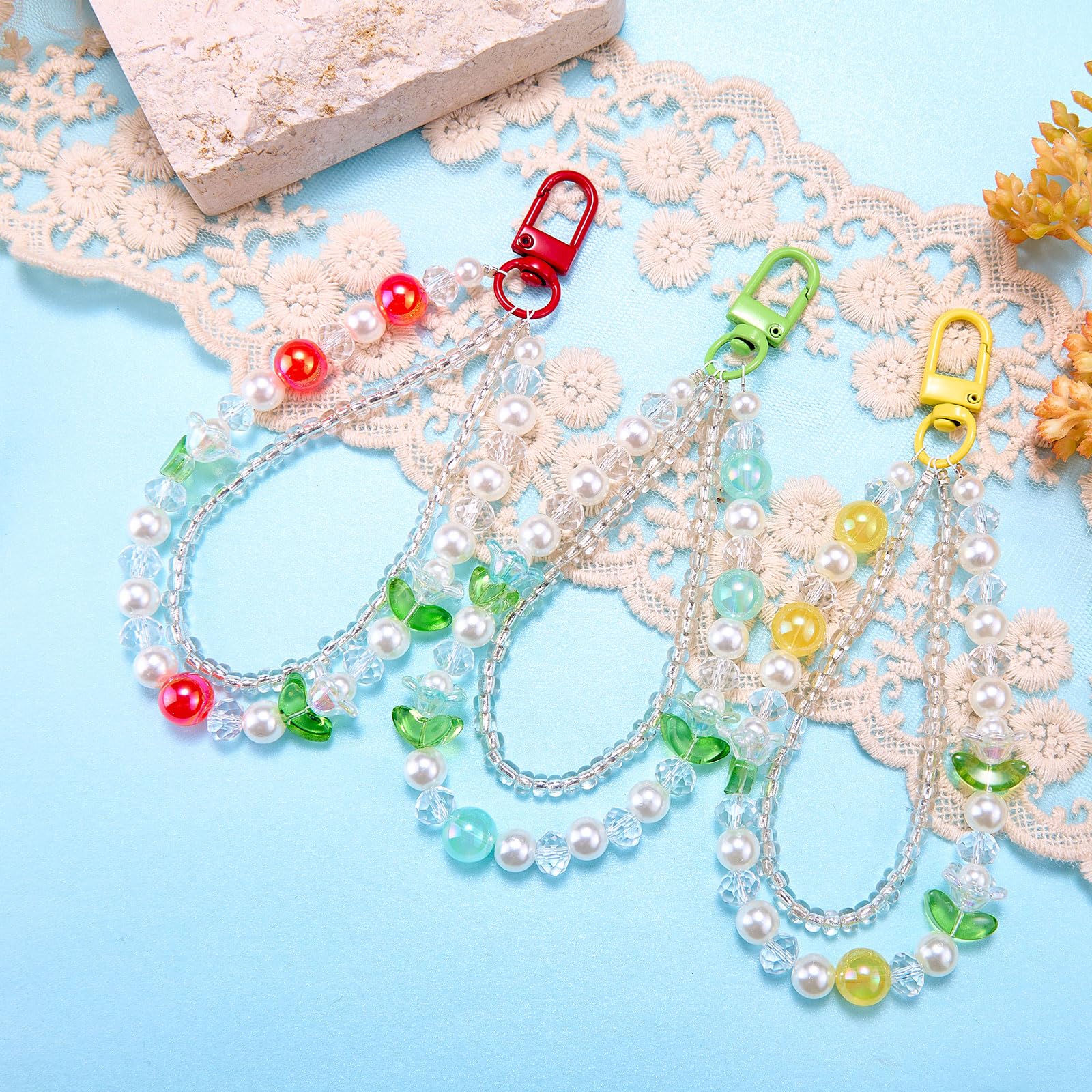 BEEFLYING Beaded Phone Charms Wrist Strap Double Layer Cell Phone Wrist Strap Lanyard for Camera Bag Pendants Decor - Image 4