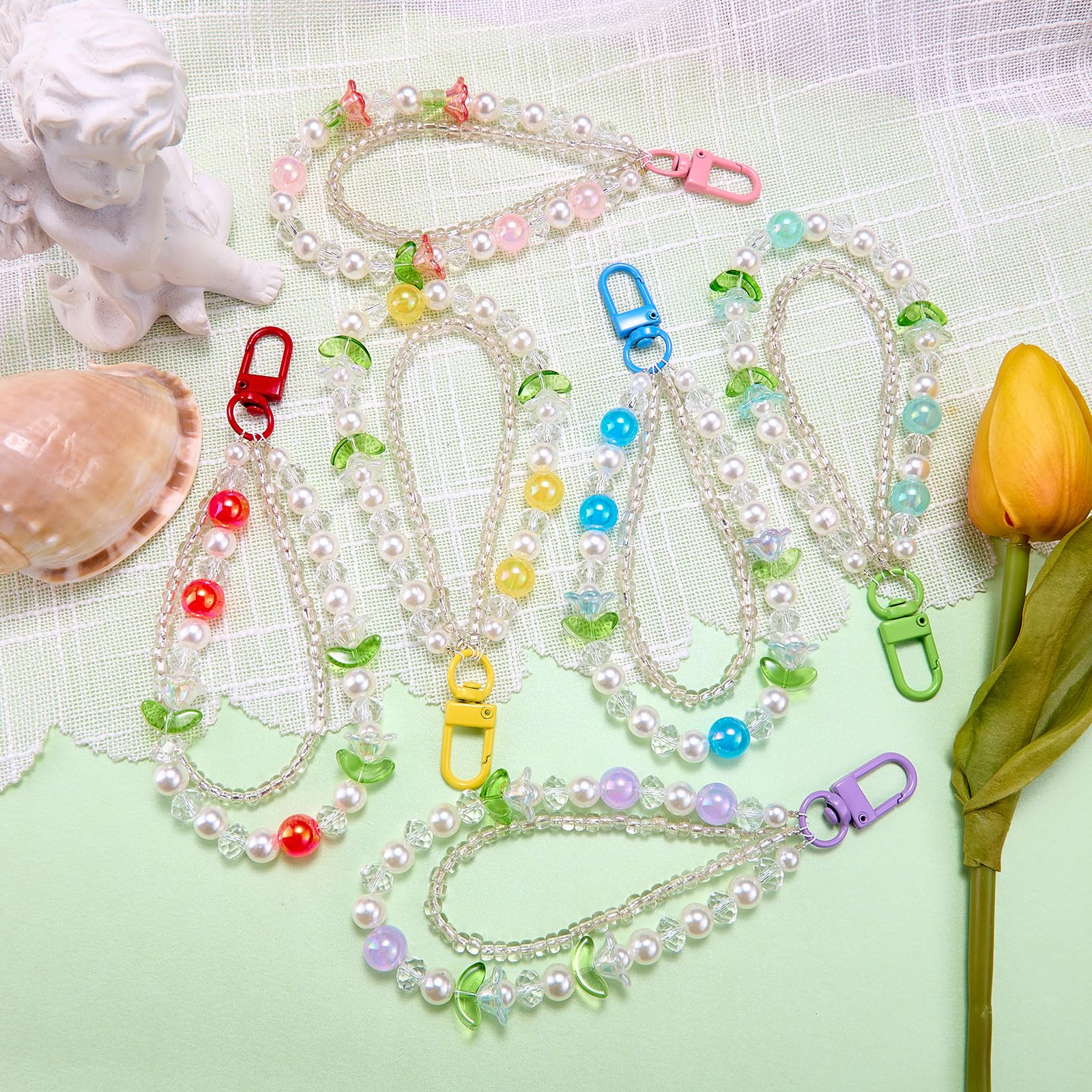 BEEFLYING Beaded Phone Charms Wrist Strap Double Layer Cell Phone Wrist Strap Lanyard for Camera Bag Pendants Decor - Image 6