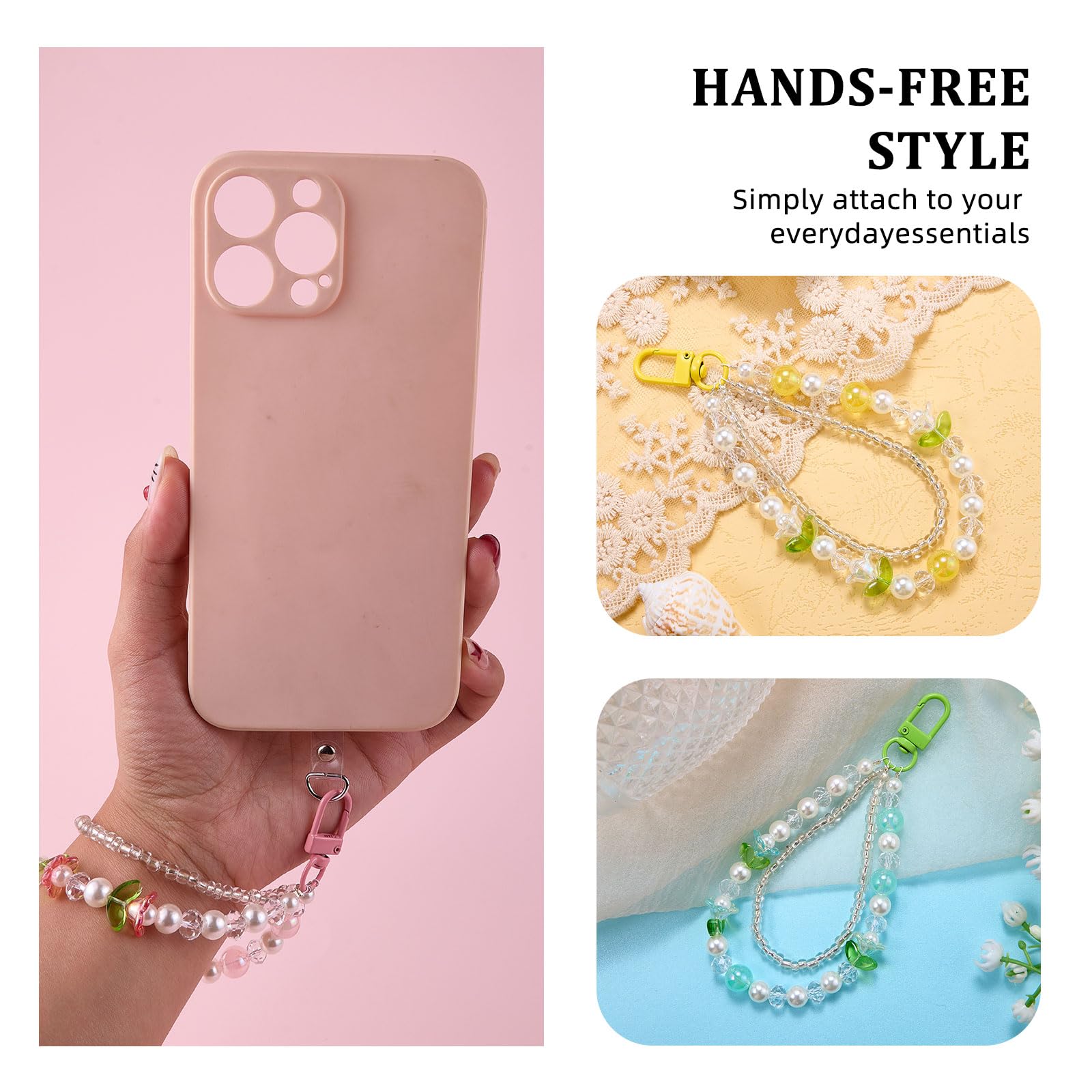 BEEFLYING Beaded Phone Charms Wrist Strap Double Layer Cell Phone Wrist Strap Lanyard for Camera Bag Pendants Decor - Image 7