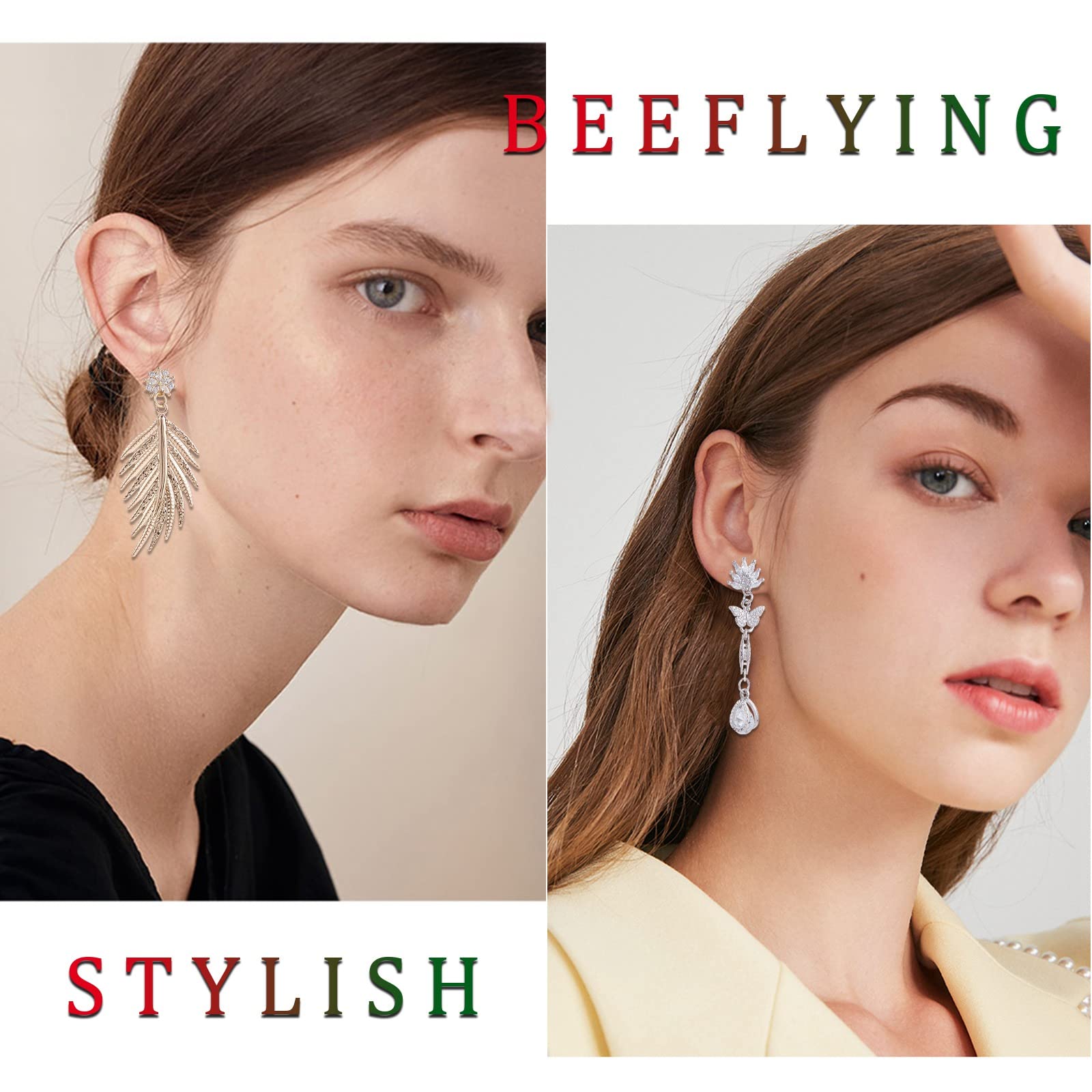 BEEFLYING Brass Cubic Zirconia Earring Studs Gold Flower Earring Posts Findings for Jewelry Making (4 Pairs) - Image 4