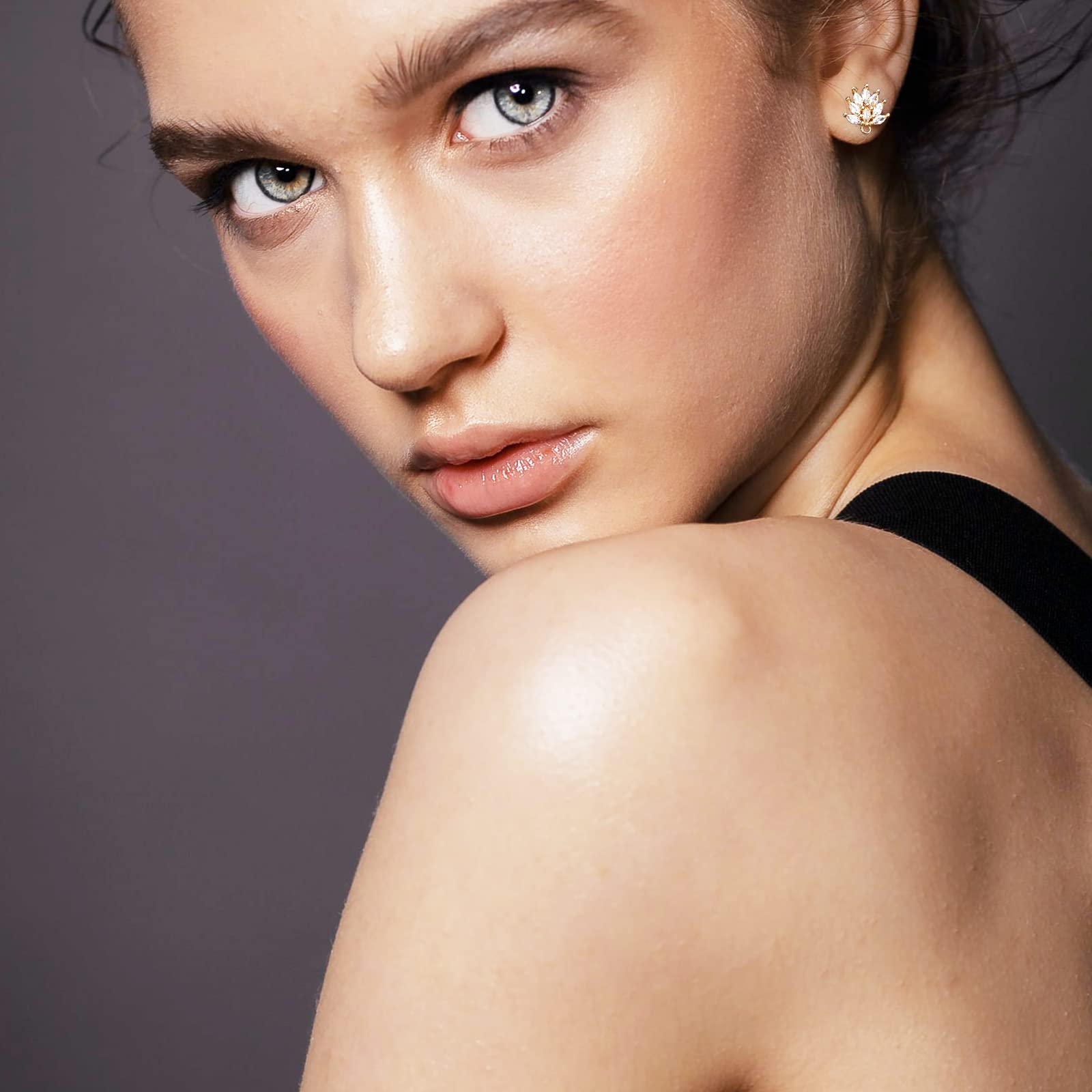 BEEFLYING Brass Cubic Zirconia Earring Studs Gold Flower Earring Posts Findings for Jewelry Making (4 Pairs) - Image 5