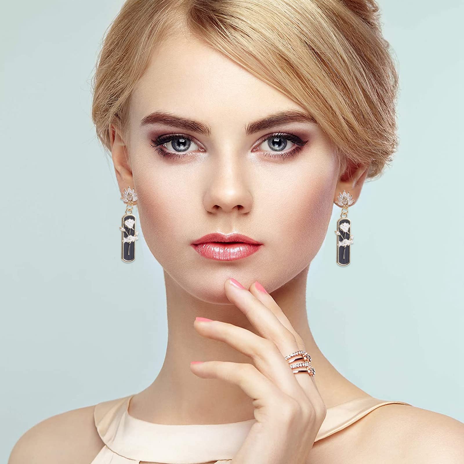 BEEFLYING Brass Cubic Zirconia Earring Studs Gold Flower Earring Posts Findings for Jewelry Making (4 Pairs) - Image 6