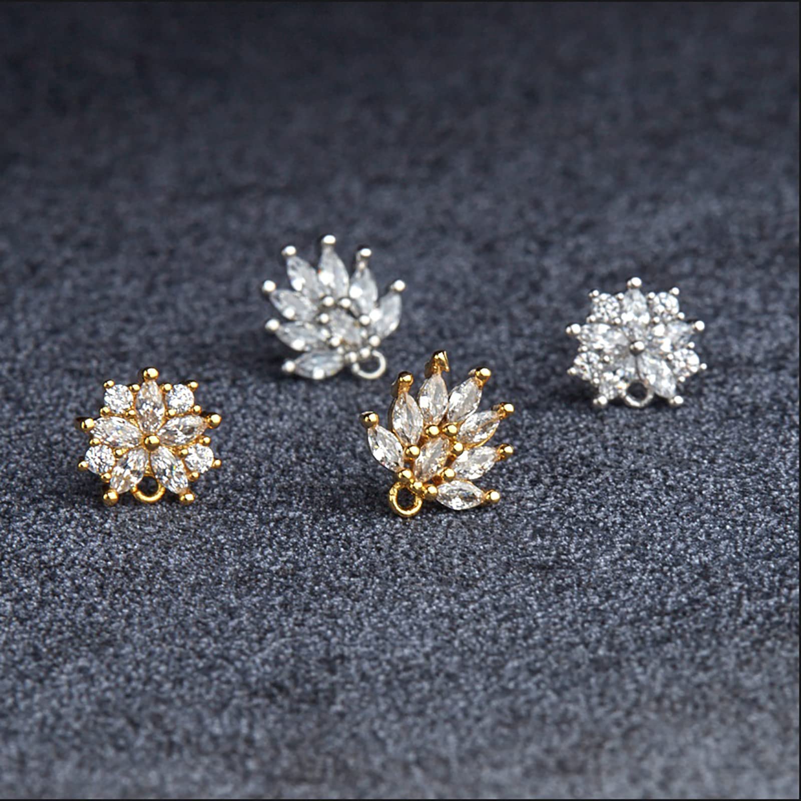 BEEFLYING Brass Cubic Zirconia Earring Studs Gold Flower Earring Posts Findings for Jewelry Making (4 Pairs) - Image 7