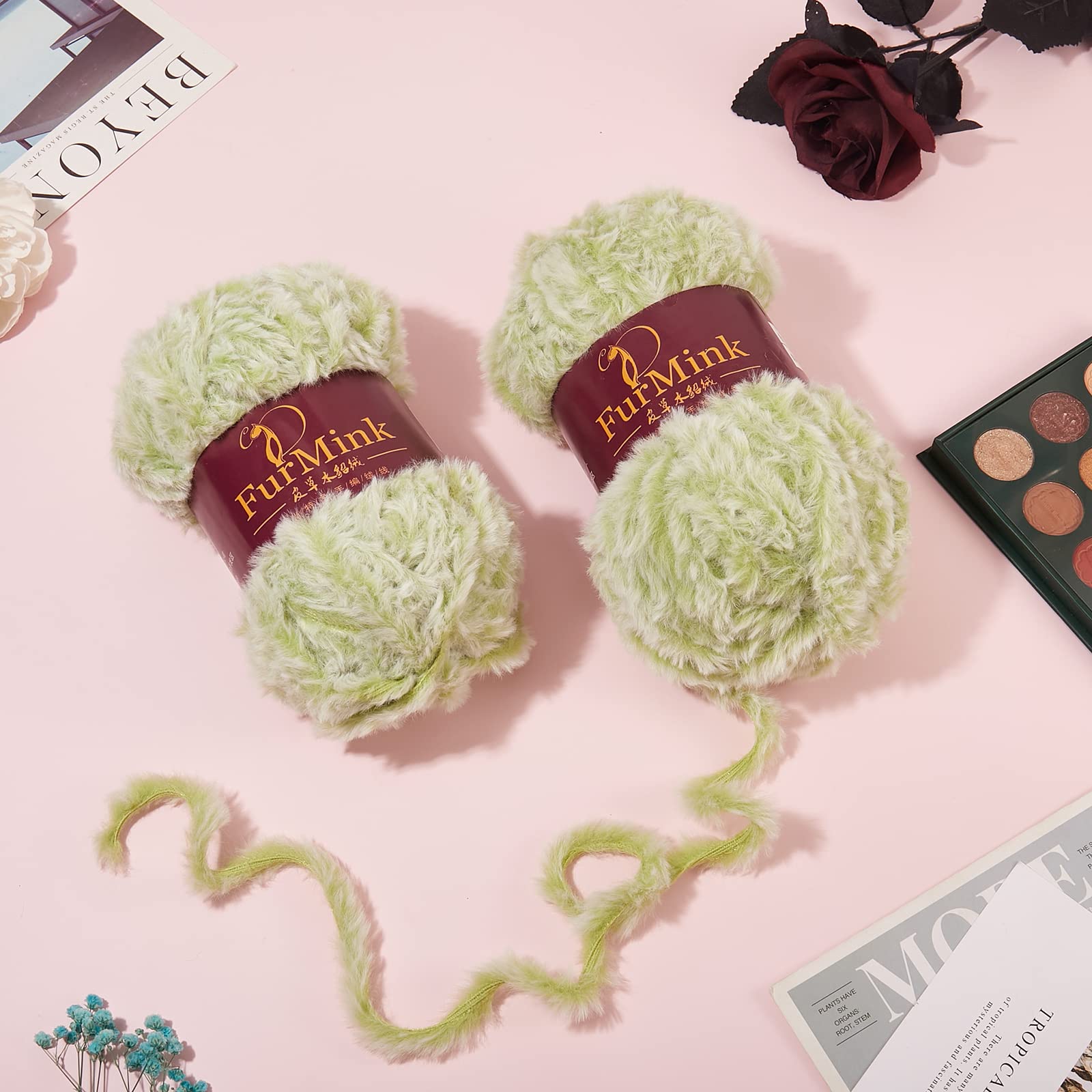 BEEFLYING Chunky Fluffy Hand-Woven Knitting Yarn Soft Faux Fur Polyester Crochet Chenille Yarn Imitation Mink Thick Wool Thread for DIY Sweater Scarf Glove Blanket Knitting Crafts (Dark Sea Green) - Image 3