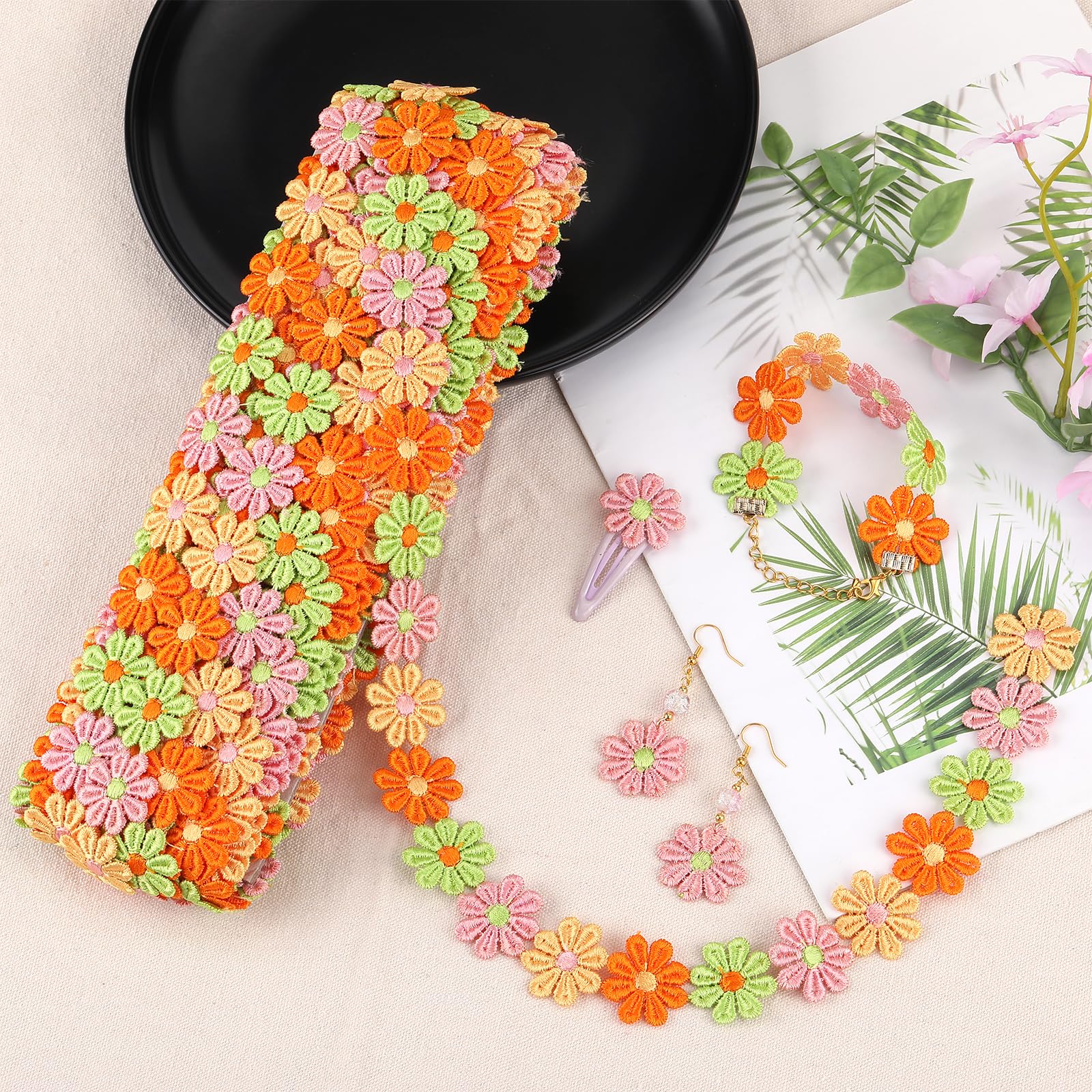 BEEFLYING Colorful Daisy Flower Lace Ribbon Trim Embroidery for Sewing DIY Crafts Home Decoration Supplies, 2.8cm Wide 15 Yards - Image 3