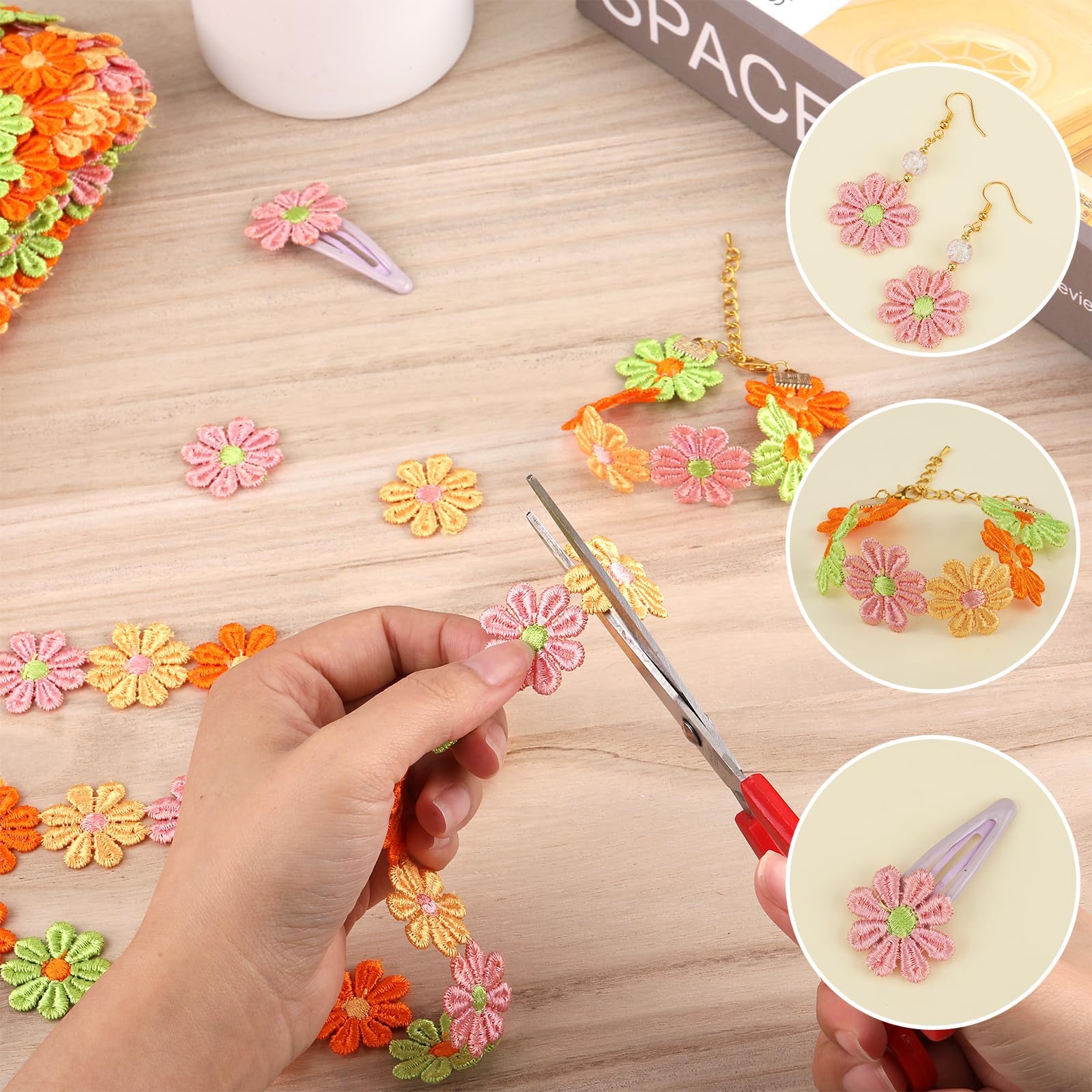BEEFLYING Colorful Daisy Flower Lace Ribbon Trim Embroidery for Sewing DIY Crafts Home Decoration Supplies, 2.8cm Wide 15 Yards - Image 4