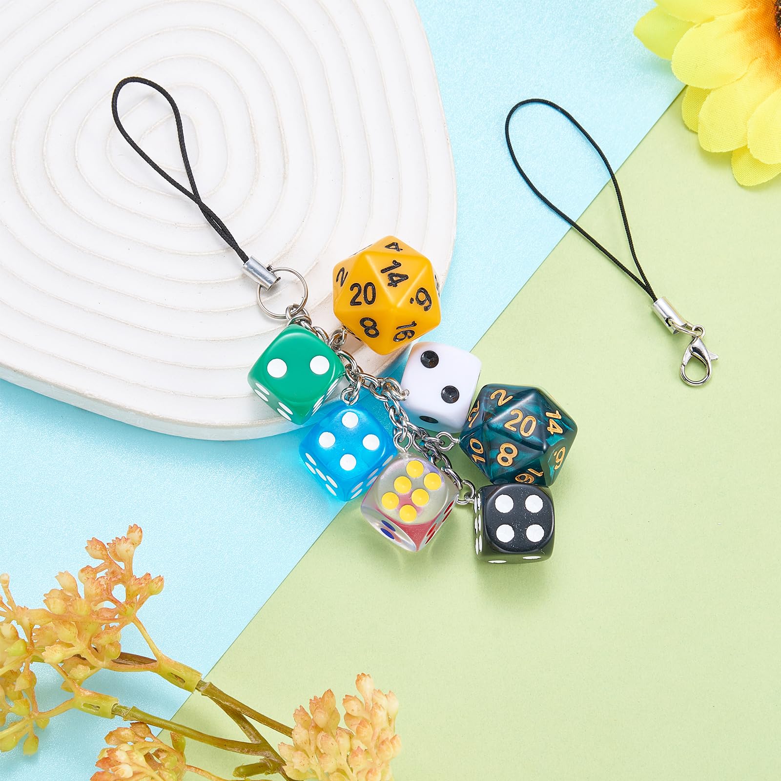 BEEFLYING Colorful Lucky Dice Mobile Phone Charms, Y2K Resin Mobile Phone Pendant Strap, Aesthetic Charm For Bag Keychain Wallet Camera Purse Decor - Image 3