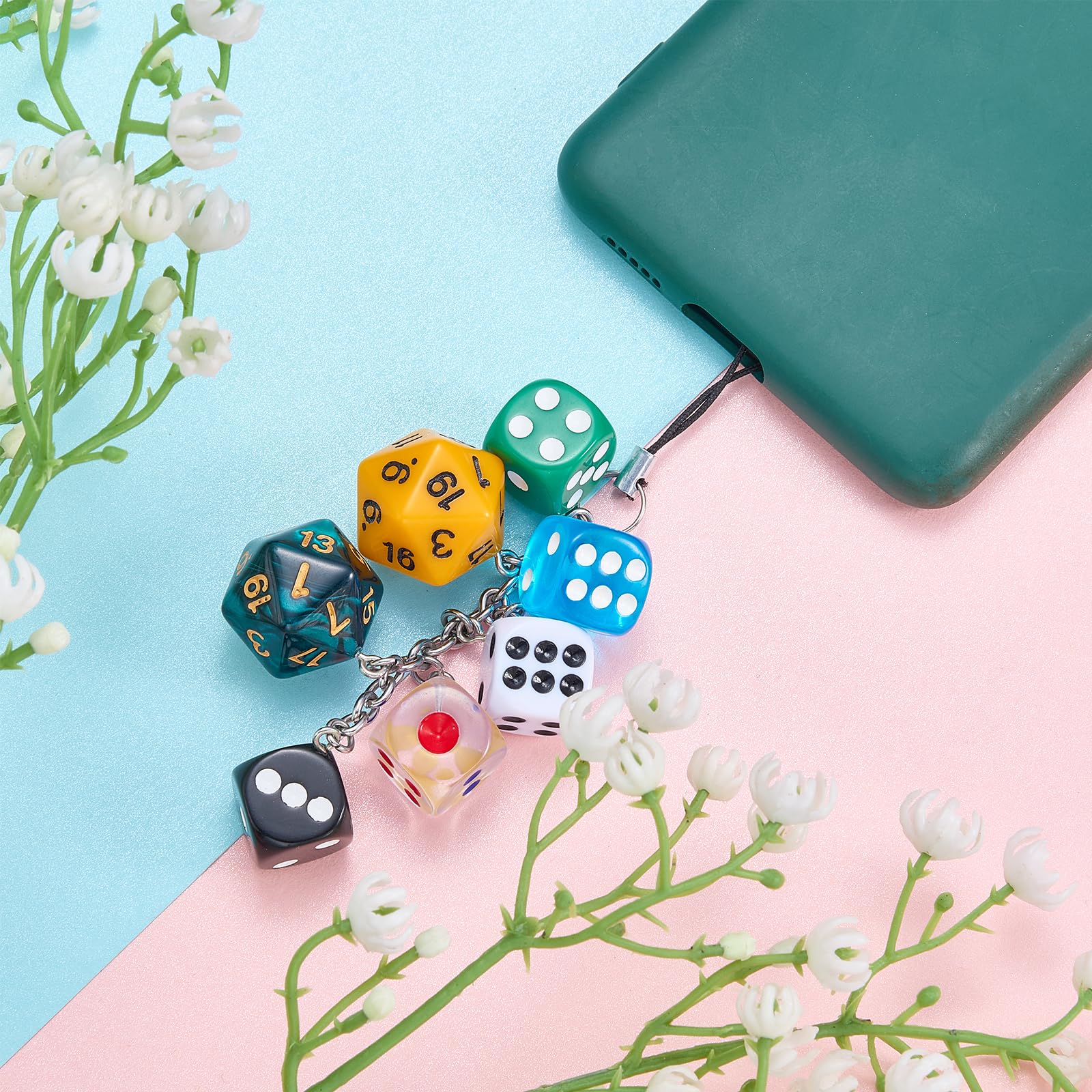 BEEFLYING Colorful Lucky Dice Mobile Phone Charms, Y2K Resin Mobile Phone Pendant Strap, Aesthetic Charm For Bag Keychain Wallet Camera Purse Decor - Image 4