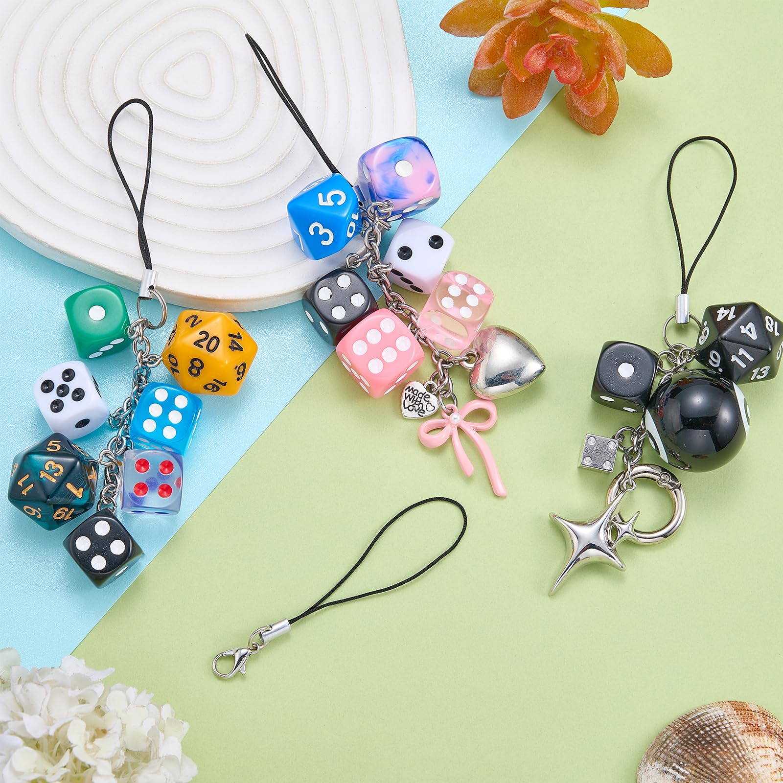 BEEFLYING Colorful Lucky Dice Mobile Phone Charms, Y2K Resin Mobile Phone Pendant Strap, Aesthetic Charm For Bag Keychain Wallet Camera Purse Decor - Image 6
