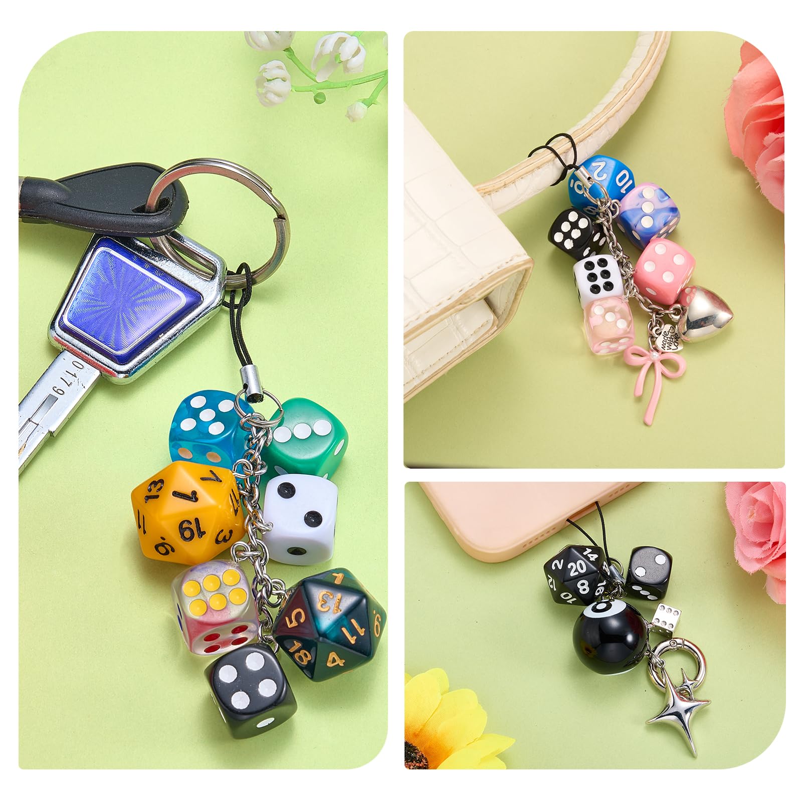 BEEFLYING Colorful Lucky Dice Mobile Phone Charms, Y2K Resin Mobile Phone Pendant Strap, Aesthetic Charm For Bag Keychain Wallet Camera Purse Decor - Image 7