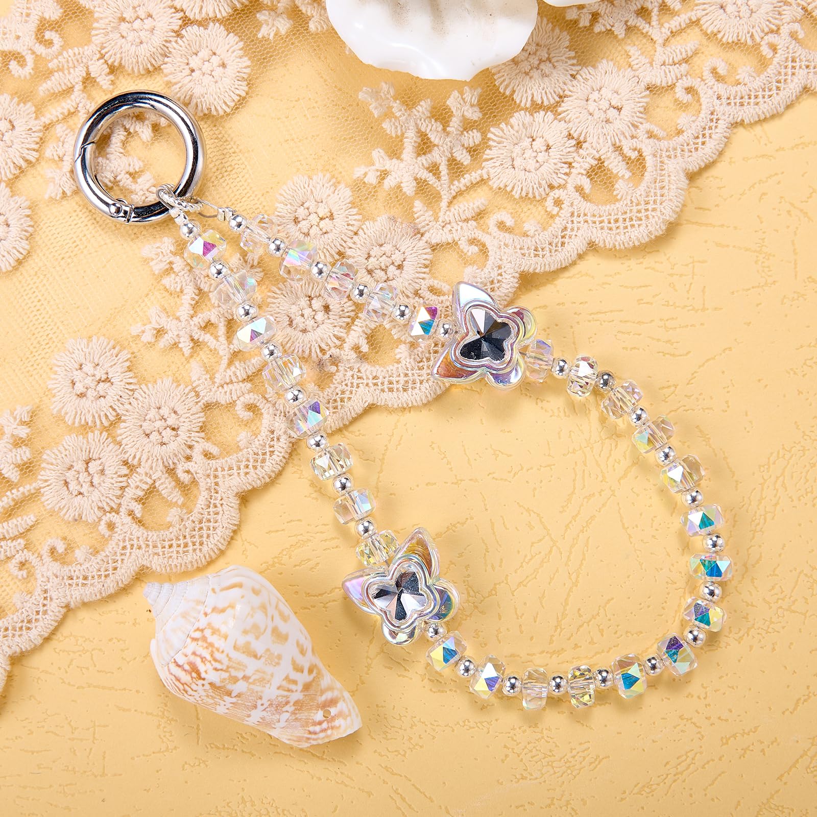 BEEFLYING Crystal Beaded Phone Wrist Strap, Sparkling CellPhone Charm Lanyard Chain, Butterfly Phone Wristlet Bracelet for Women Bag Keychain，Transparent - Image 3