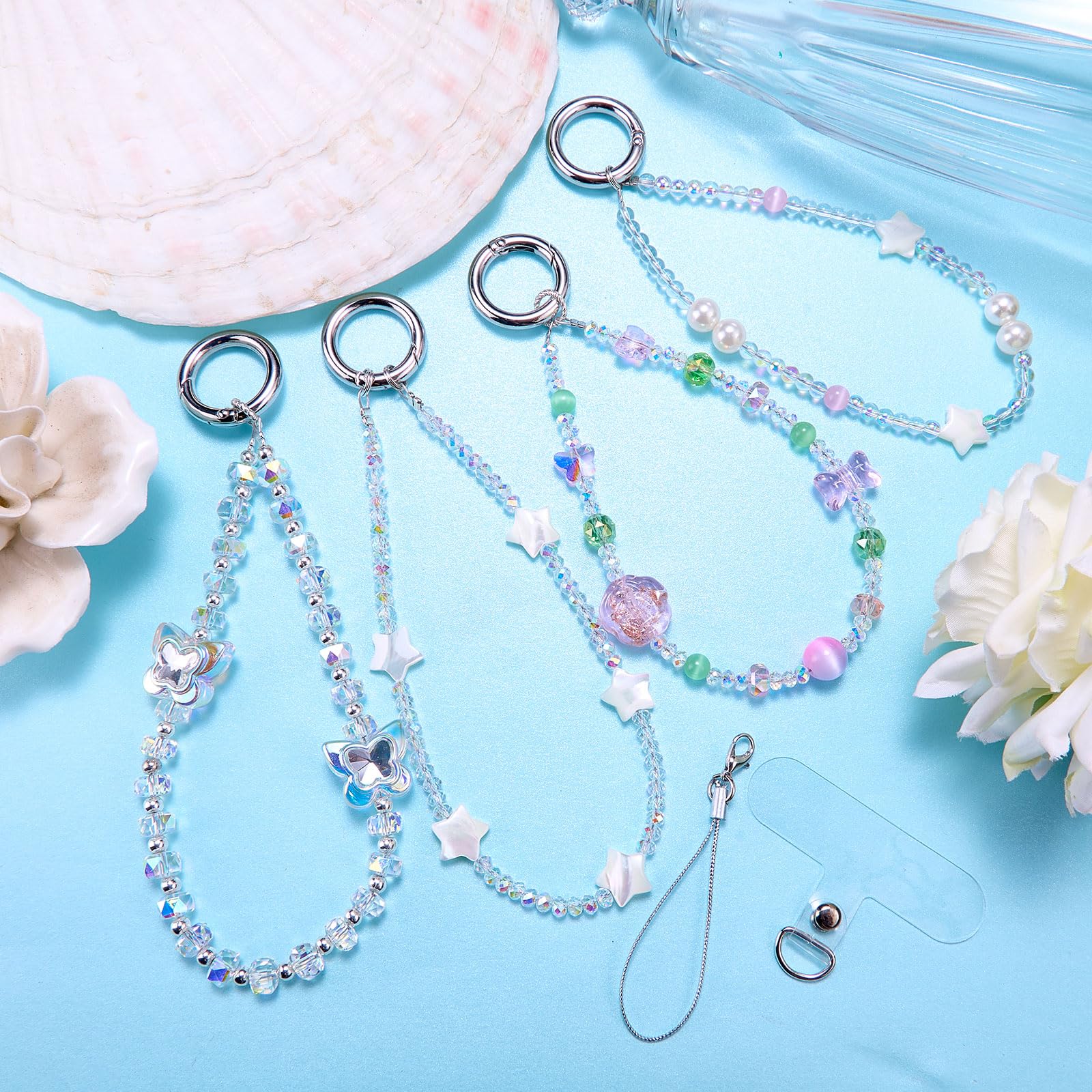 BEEFLYING Crystal Beaded Phone Wrist Strap, Sparkling CellPhone Charm Lanyard Chain, Butterfly Phone Wristlet Bracelet for Women Bag Keychain，Transparent - Image 4