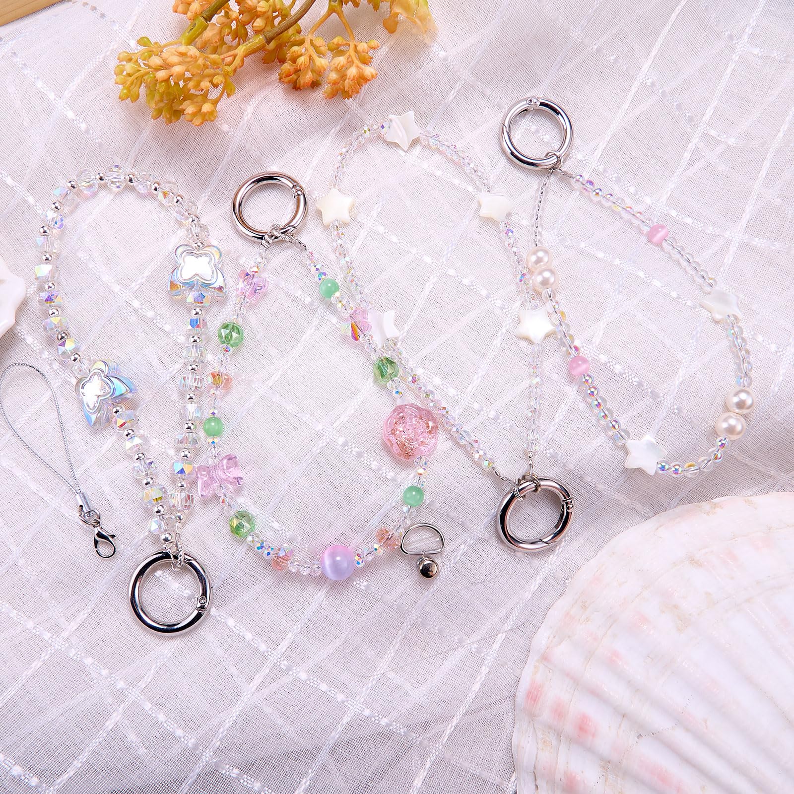 BEEFLYING Crystal Beaded Phone Wrist Strap, Sparkling CellPhone Charm Lanyard Chain, Butterfly Phone Wristlet Bracelet for Women Bag Keychain，Transparent - Image 5