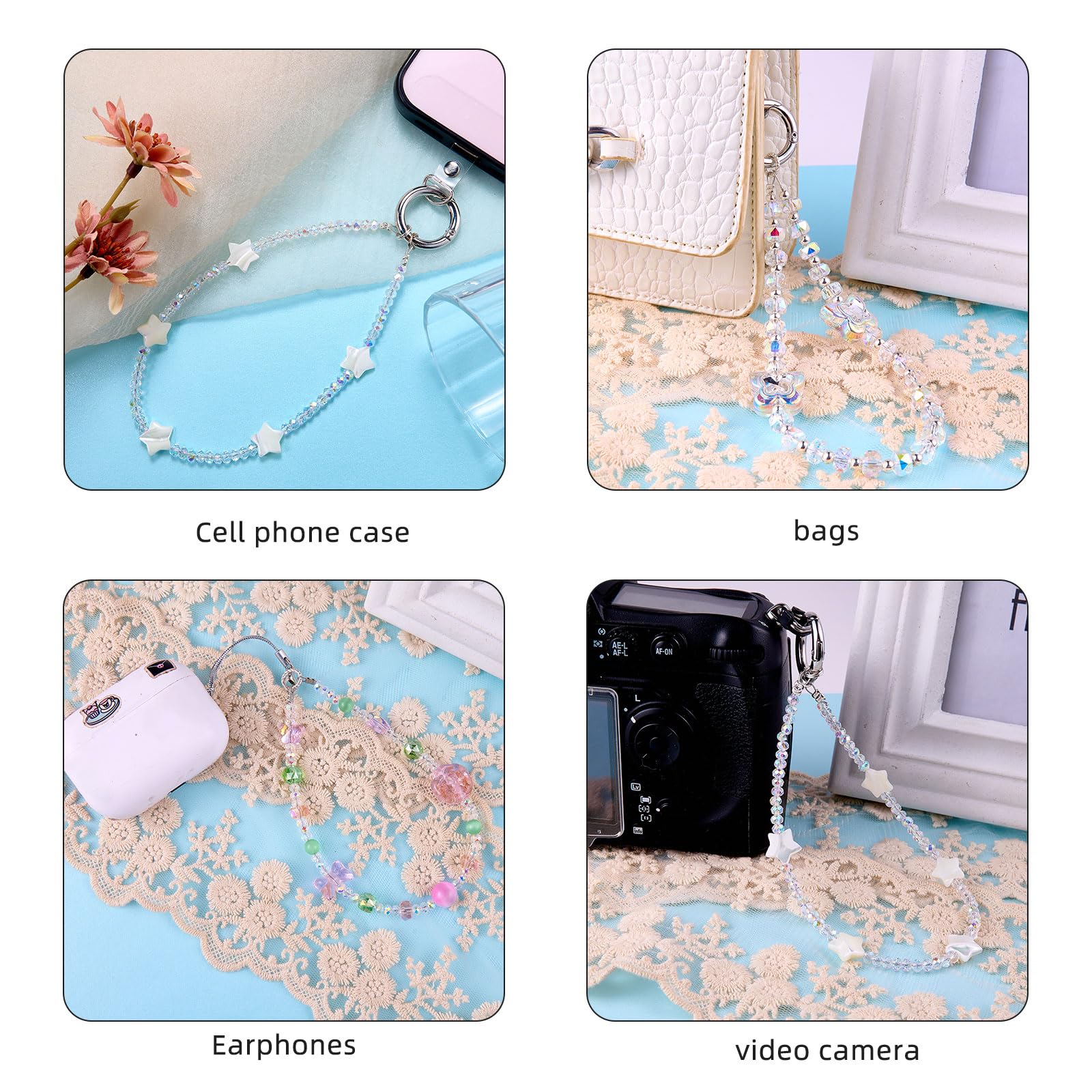 BEEFLYING Crystal Beaded Phone Wrist Strap, Sparkling CellPhone Charm Lanyard Chain, Butterfly Phone Wristlet Bracelet for Women Bag Keychain，Transparent - Image 6