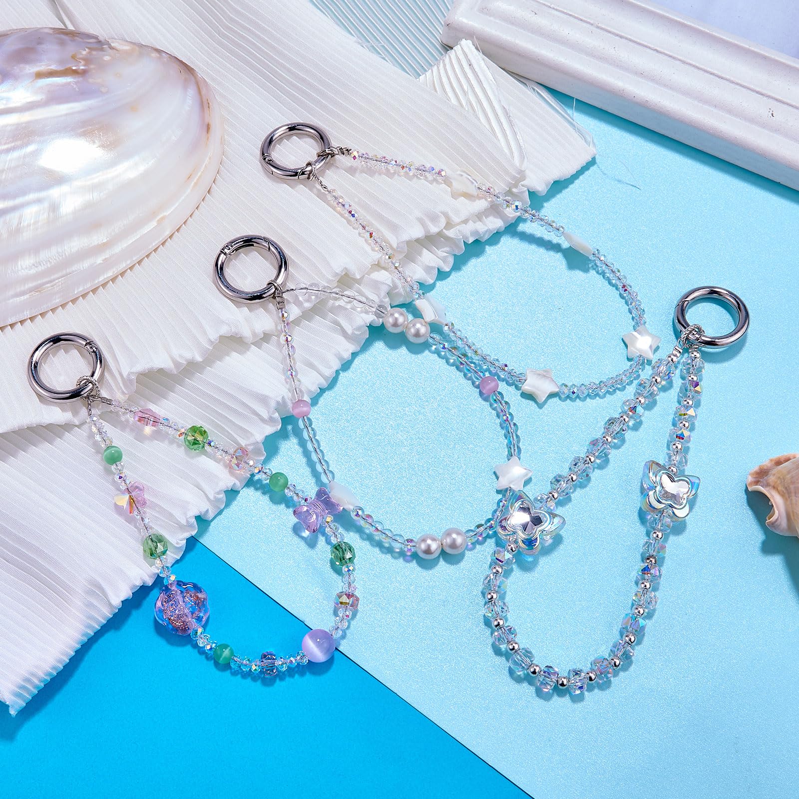 BEEFLYING Crystal Beaded Phone Wrist Strap, Sparkling CellPhone Charm Lanyard Chain, Butterfly Phone Wristlet Bracelet for Women Bag Keychain，Transparent - Image 7