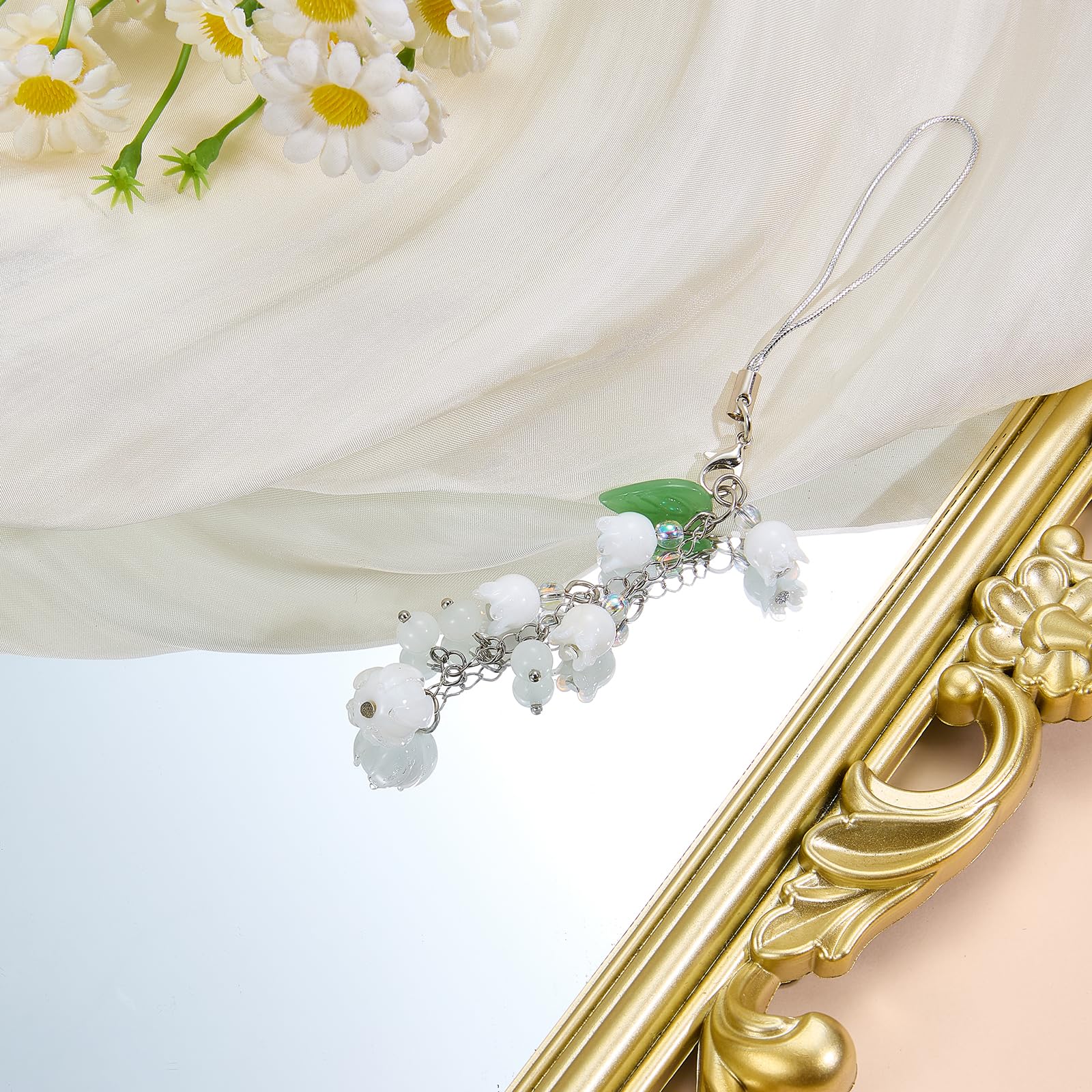 BEEFLYING Flower Beads Phone Charm Strap Aesthetic Y2K Cute Lily of the Valley Cellphone Pendant with Star Charm Accessories for Phone Bag Keychain Camera - Image 3