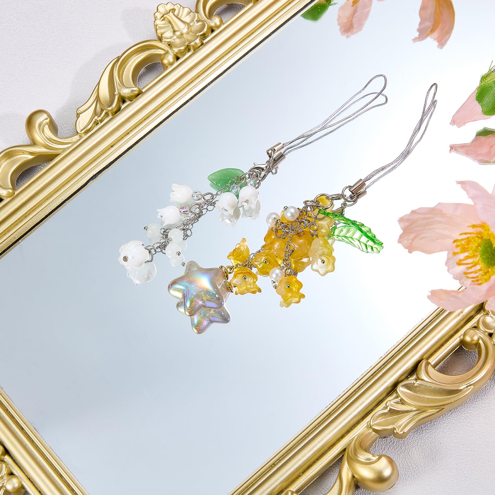 BEEFLYING Flower Beads Phone Charm Strap Aesthetic Y2K Cute Lily of the Valley Cellphone Pendant with Star Charm Accessories for Phone Bag Keychain Camera - Image 4