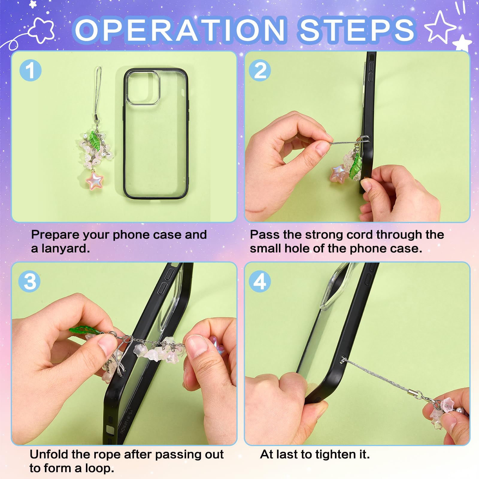 BEEFLYING Flower Beads Phone Charm Strap Aesthetic Y2K Cute Lily of the Valley Cellphone Pendant with Star Charm Accessories for Phone Bag Keychain Camera (Green) - Image 6