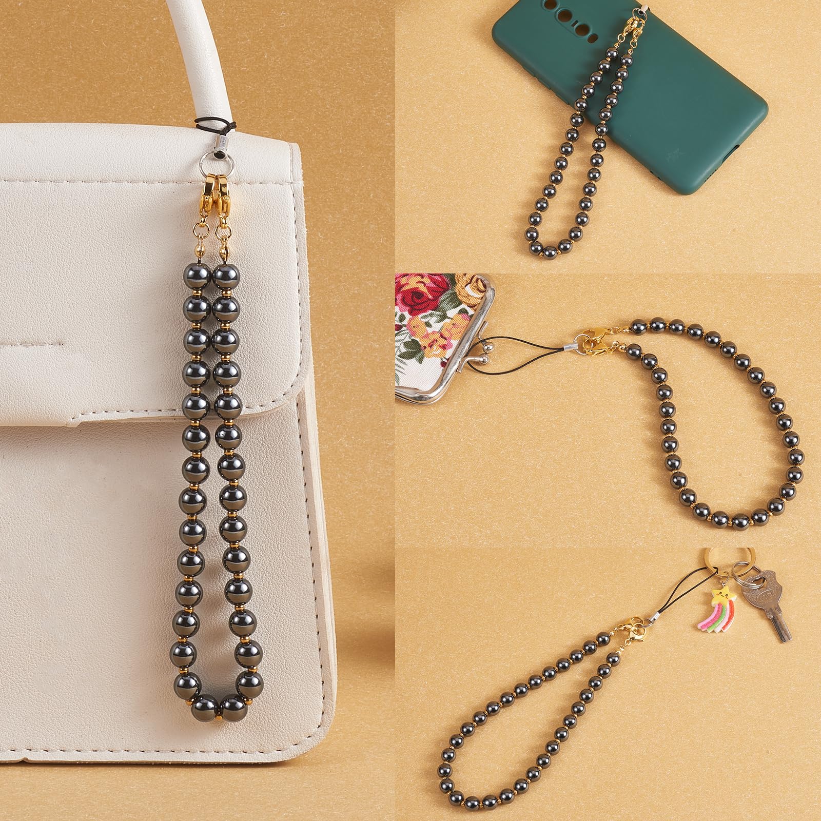 BEEFLYING Gemstone Wrist Straps for Phone Beaded Gemstone Charms Handmade Anti-Lost Lanyard Rope for Cell Phone Hanging (Hemimorphite) - Image 7