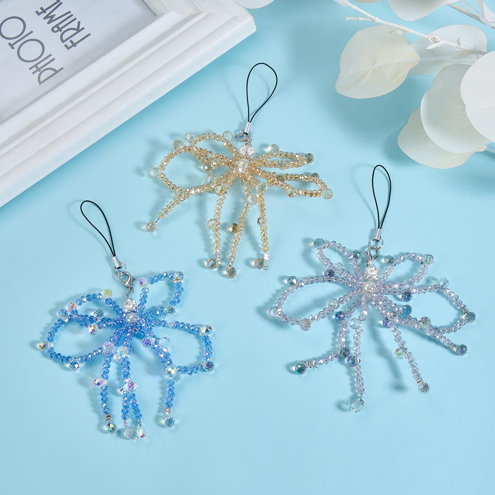 BEEFLYING Glass Beads Bowknot Phone Charm with Crystal Drop Beads Y2K Cellphone Charm Strap for Women Bags Keychain Camera - Image 4