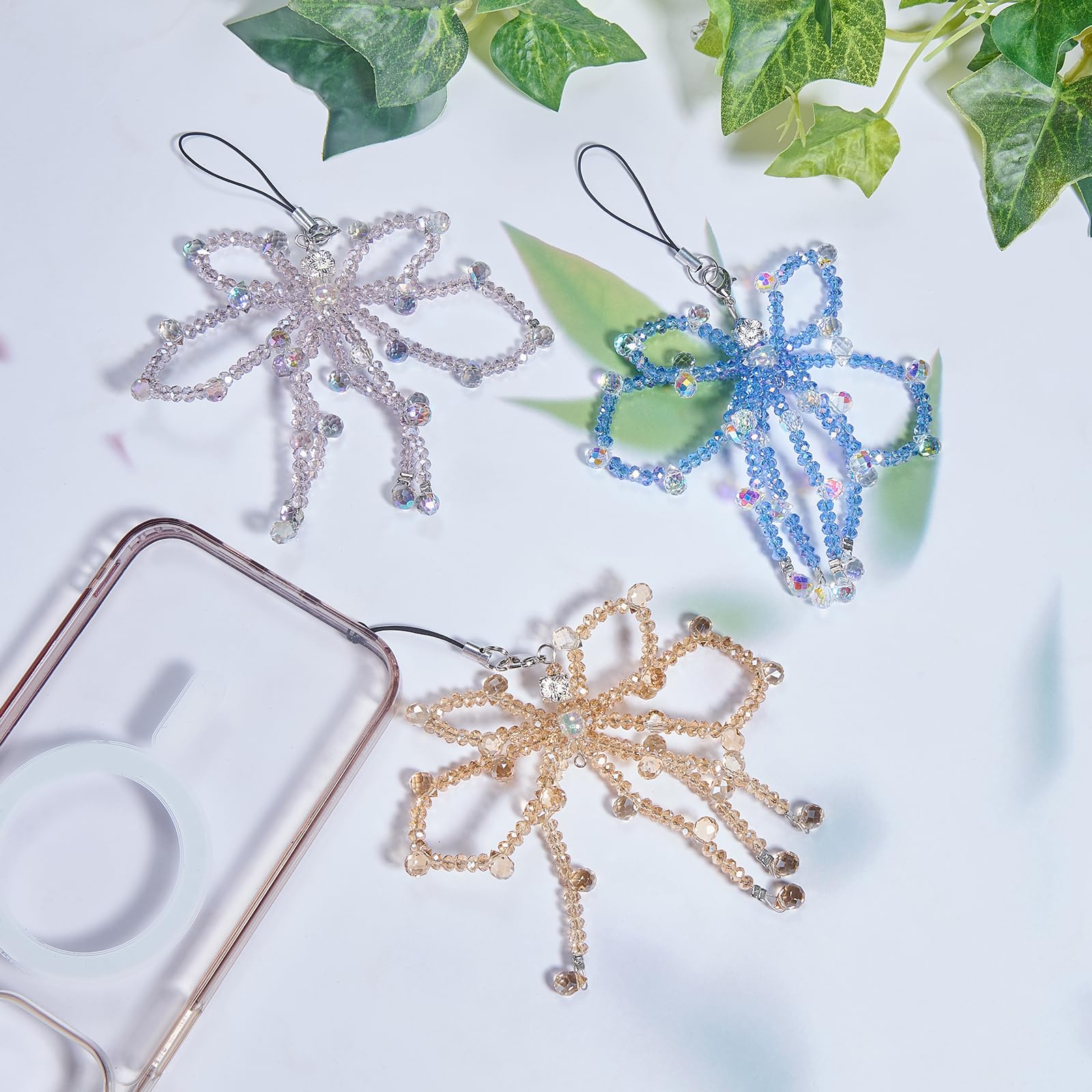 BEEFLYING Glass Beads Bowknot Phone Charm with Crystal Drop Beads Y2K Cellphone Charm Strap for Women Bags Keychain Camera - Image 5