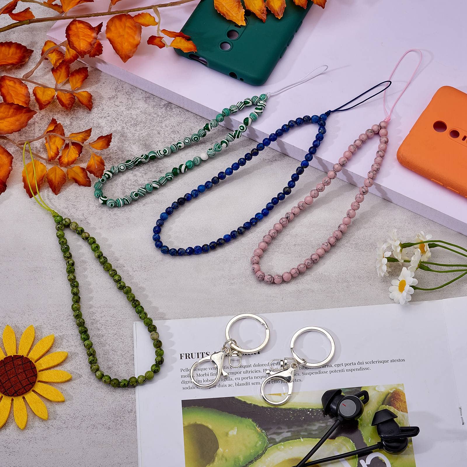 BEEFLYING Pink Synthetic Turquoise Gemstone Beaded Phone Charms Anti-Lost Lanyard String for Keychain Phone Hanging Accessories - Image 3