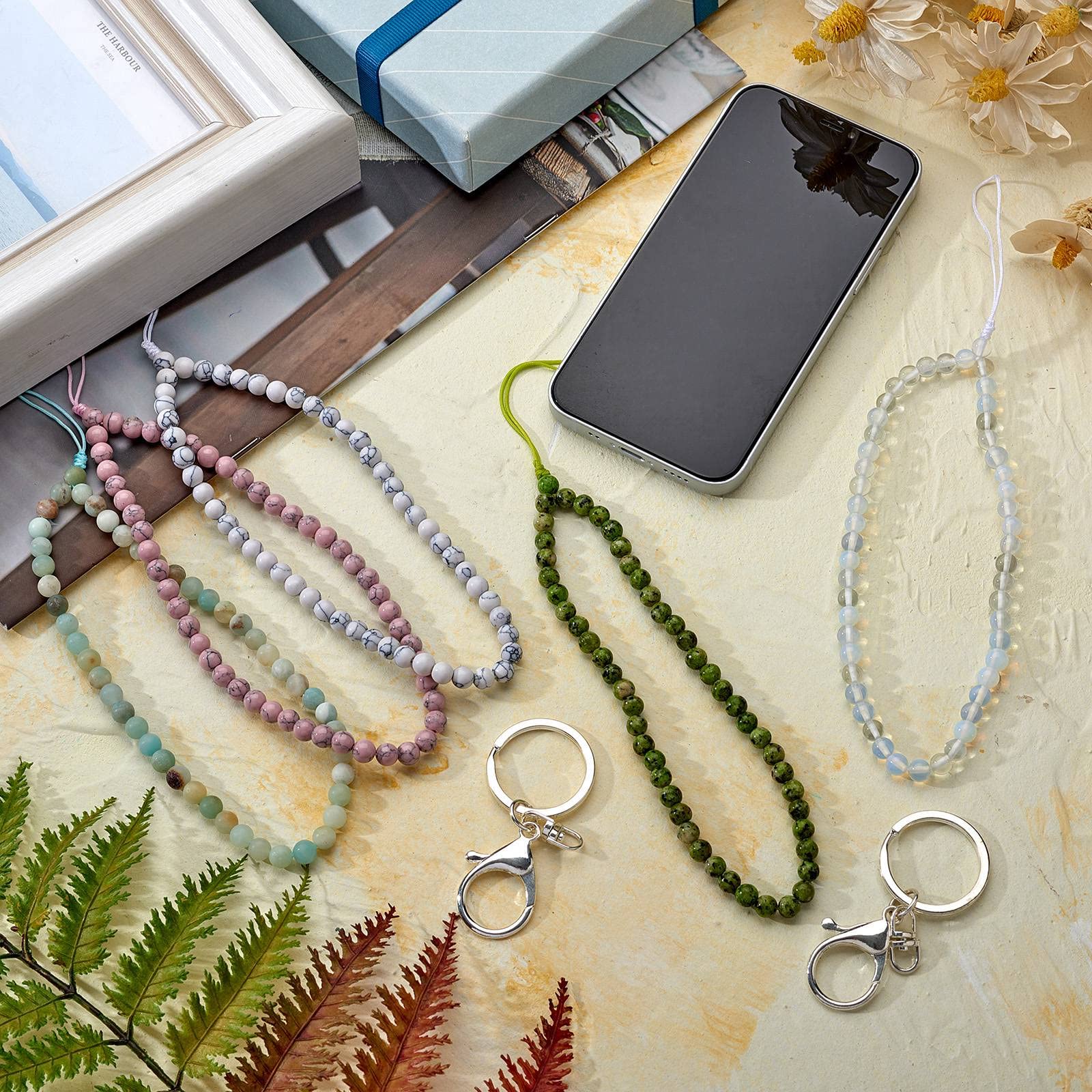 BEEFLYING Pink Synthetic Turquoise Gemstone Beaded Phone Charms Anti-Lost Lanyard String for Keychain Phone Hanging Accessories - Image 4