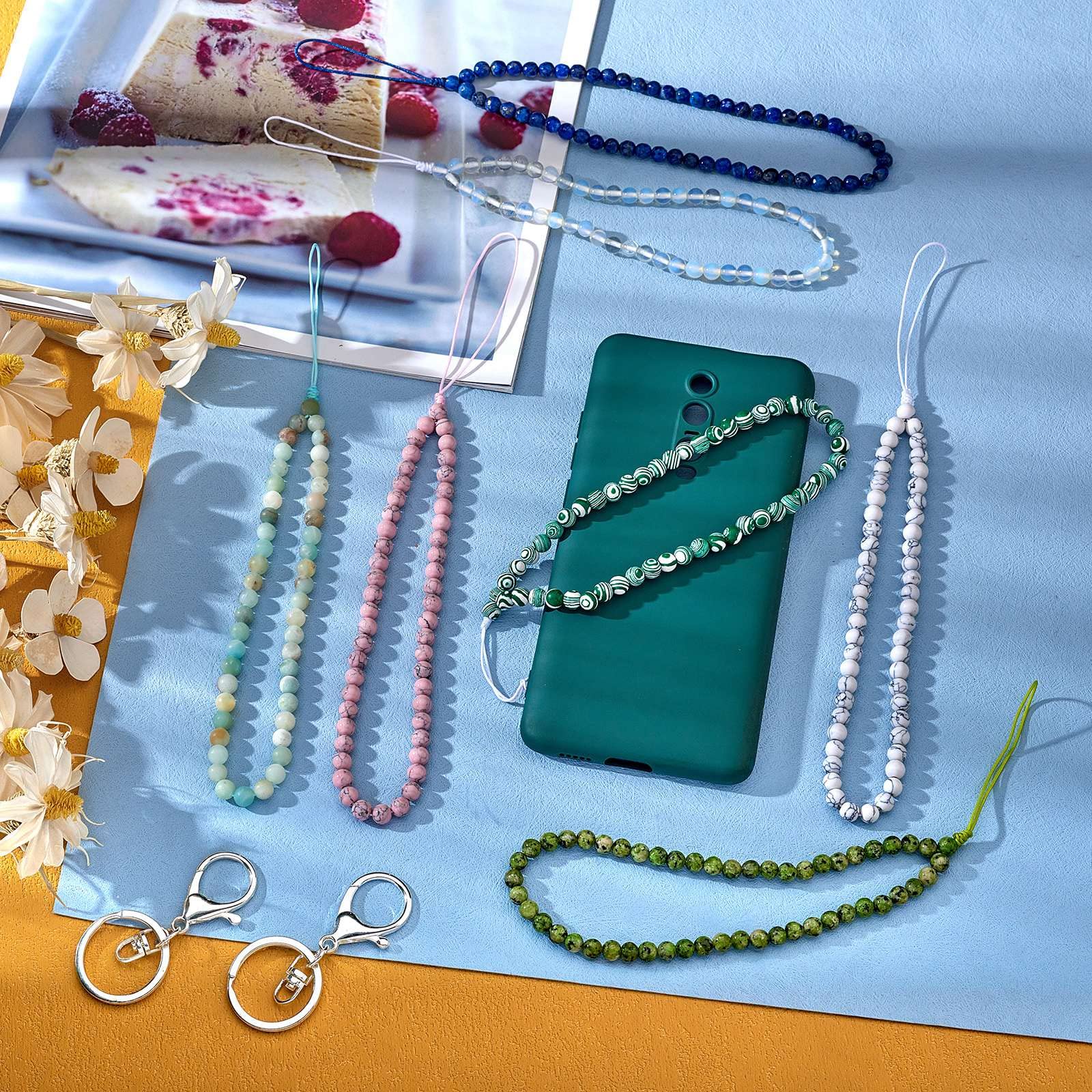 BEEFLYING Pink Synthetic Turquoise Gemstone Beaded Phone Charms Anti-Lost Lanyard String for Keychain Phone Hanging Accessories - Image 5