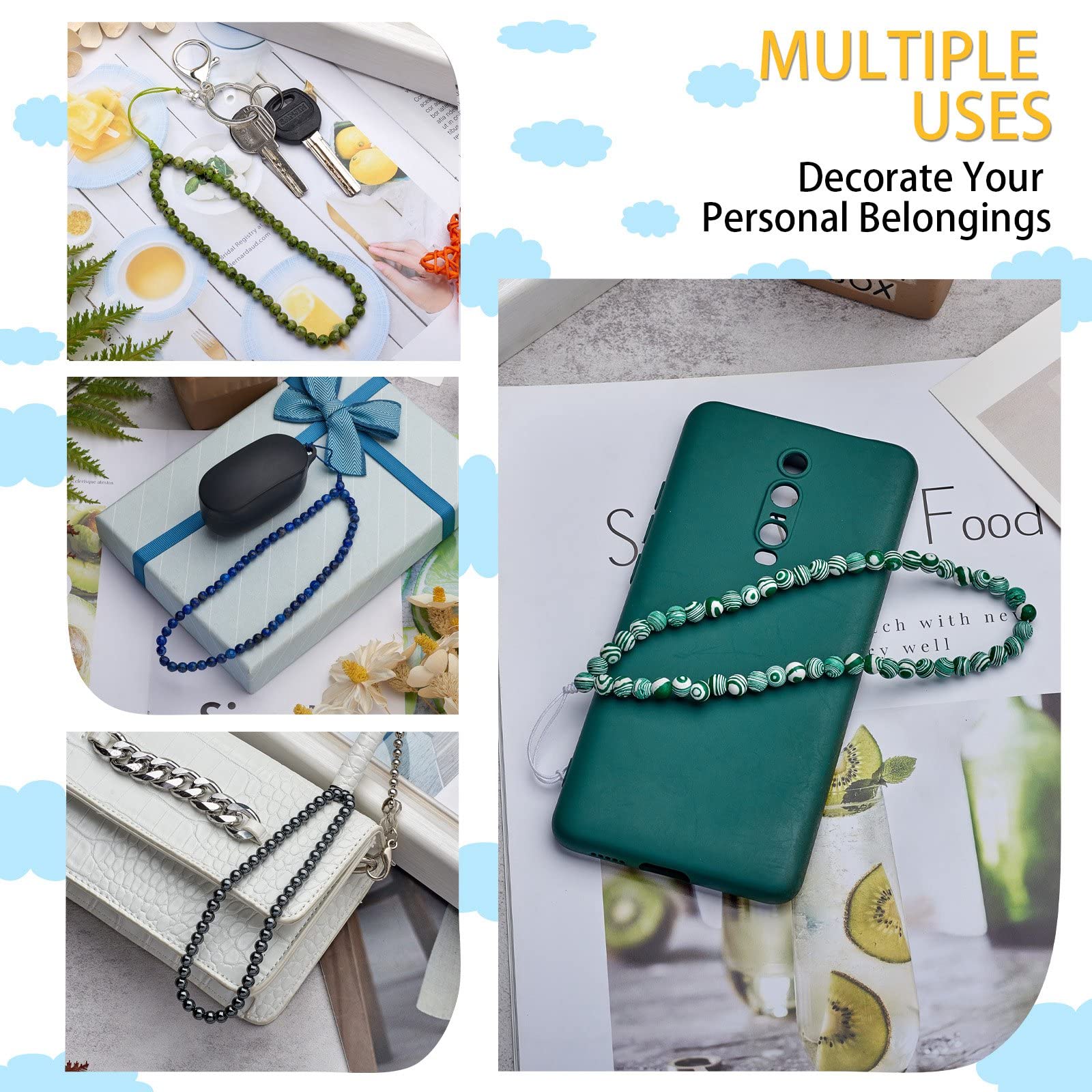 BEEFLYING Pink Synthetic Turquoise Gemstone Beaded Phone Charms Anti-Lost Lanyard String for Keychain Phone Hanging Accessories - Image 7