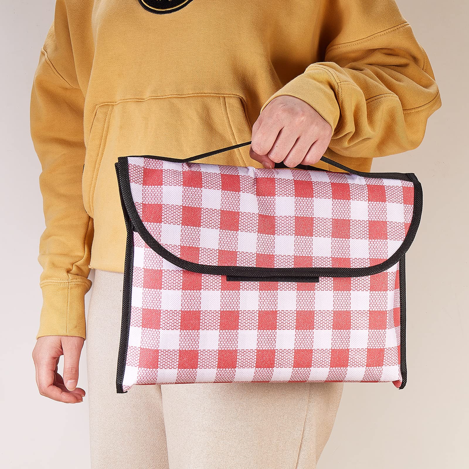 BEEFLYING Outdoor Picnic Blanket Foldable Waterproof Sandproof Handy Mat Tote Quick Drying Picnic Mat for Beach Camping Hiking Travel Family Concerts Picnic(Pink Plaids 77.9 * 66.9 Inch) - Image 5