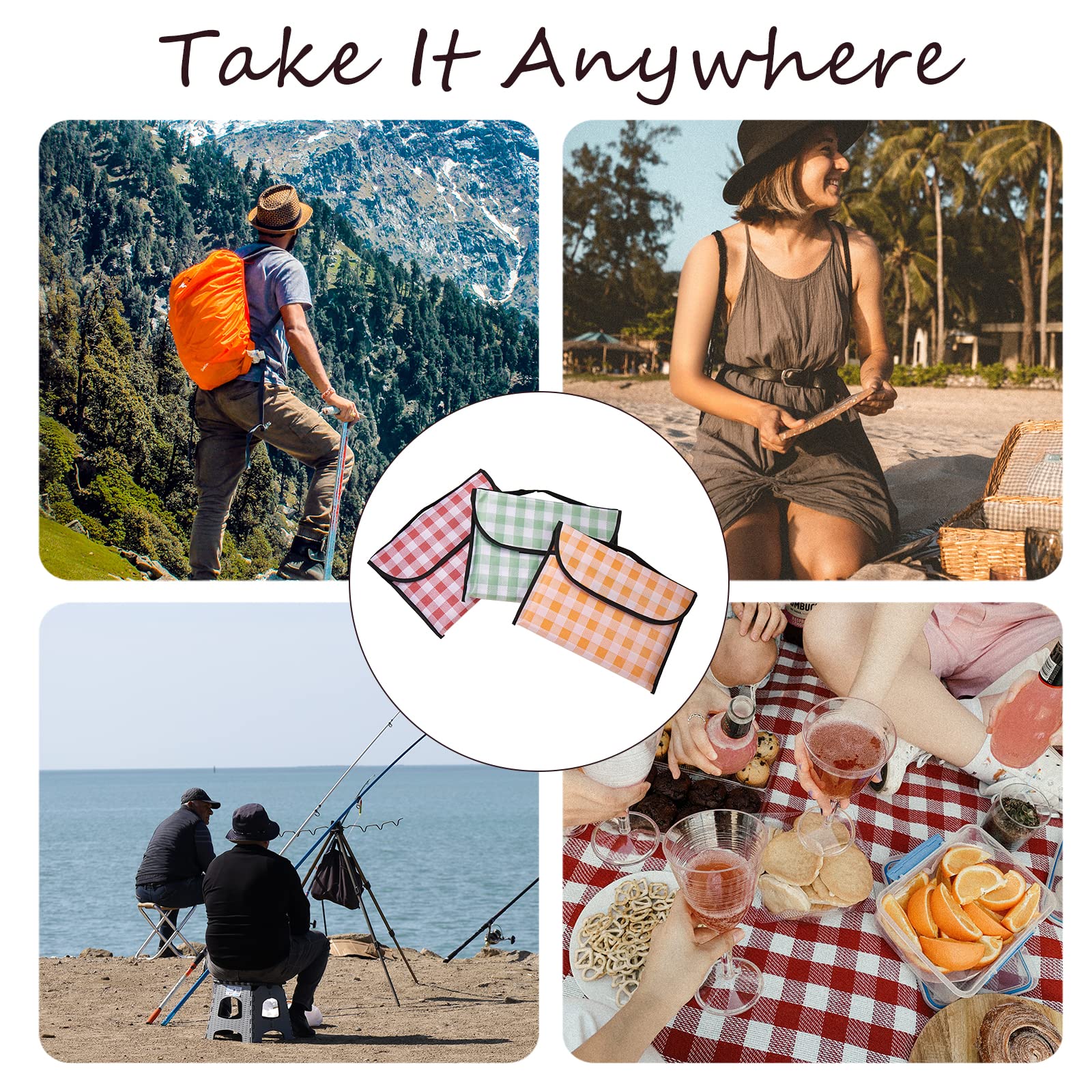 BEEFLYING Outdoor Picnic Blanket Foldable Waterproof Sandproof Handy Mat Tote Quick Drying Picnic Mat for Beach Camping Hiking Travel Family Concerts Picnic(Pink Plaids 77.9 * 66.9 Inch) - Image 7