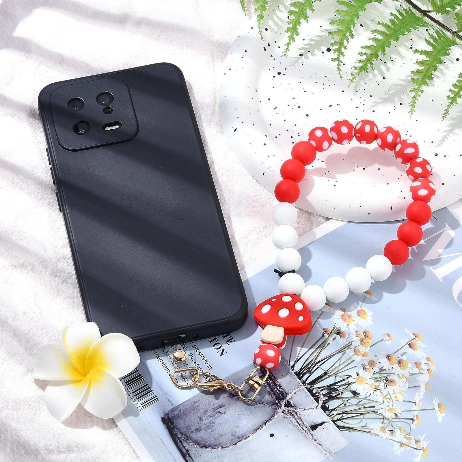 BEEFLYING Silicone Beaded Phone Wrist Strap, Cellphone Lanyard with Tether Tab, Elastic Hands-Free Wristlet Bracelet for Women, Mixed Colors 8 - Image 3