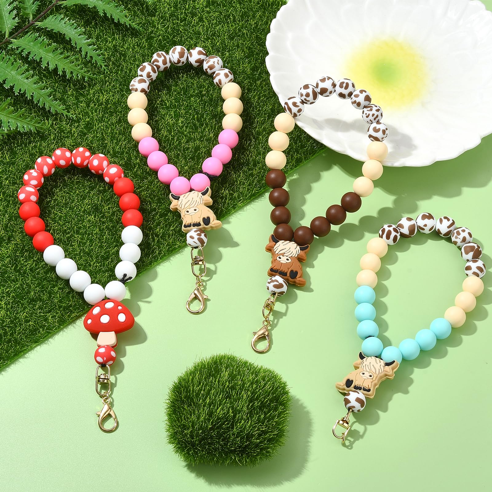 BEEFLYING Silicone Beaded Phone Wrist Strap, Cellphone Lanyard with Tether Tab, Elastic Hands-Free Wristlet Bracelet for Women, Mixed Colors 8 - Image 5