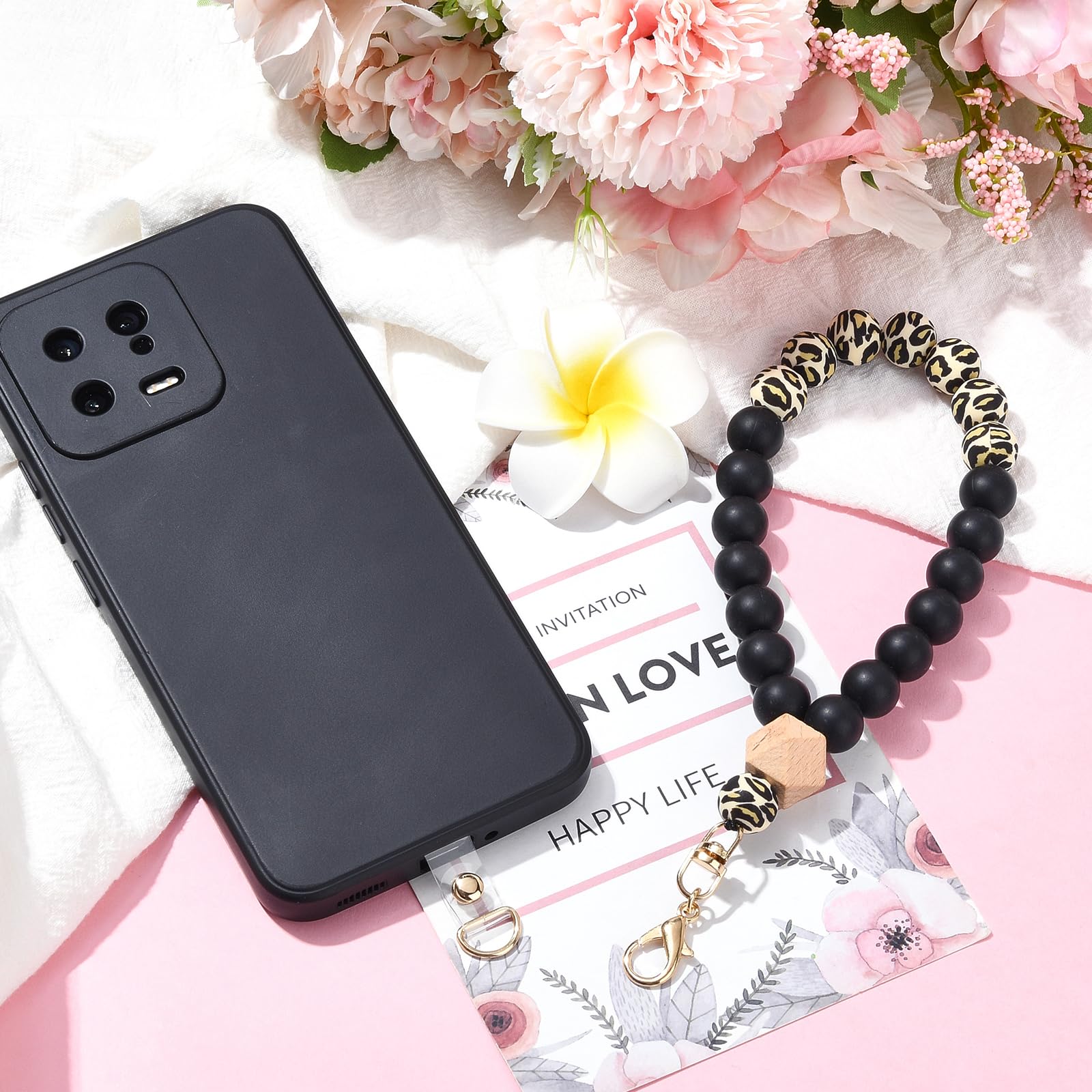 BEEFLYING Silicone Beaded Phone Wrist Strap, Cellphone Lanyard with Tether Tab, Elastic Hands-Free Wristlet Bracelet for Woman (Mixed Colors 1) - Image 3