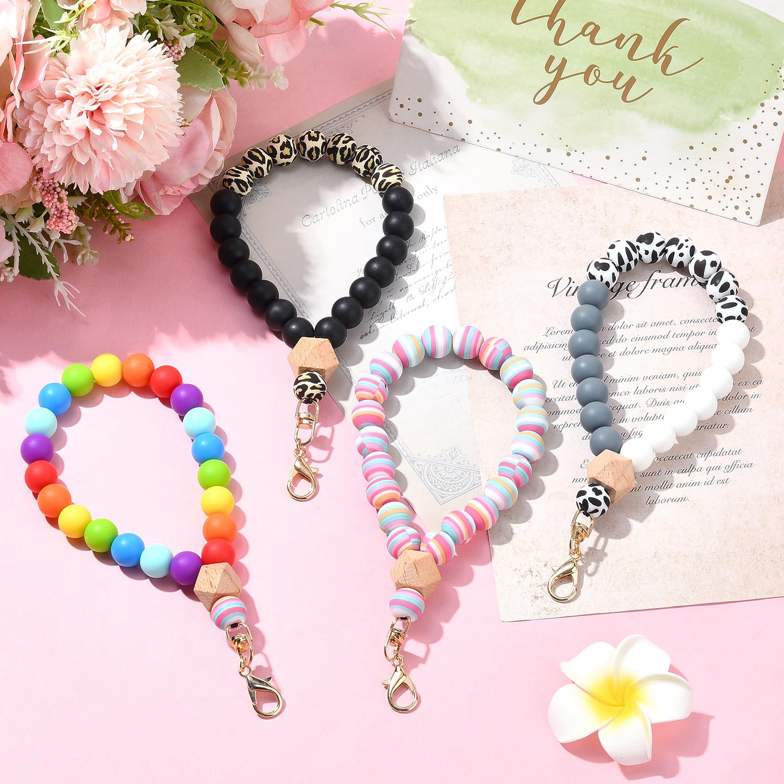 BEEFLYING Silicone Beaded Phone Wrist Strap, Cellphone Lanyard with Tether Tab, Elastic Hands-Free Wristlet Bracelet for Woman (Mixed Colors 1) - Image 5