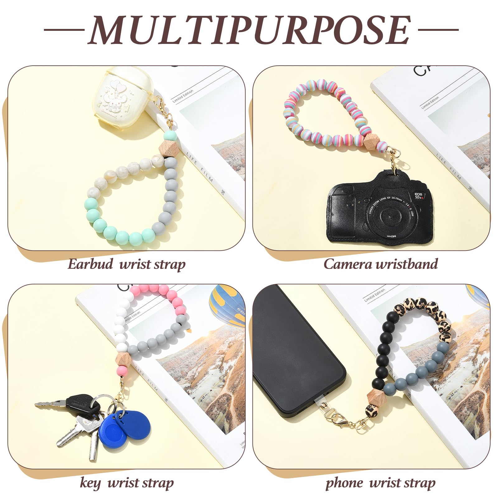 BEEFLYING Silicone Beaded Phone Wrist Strap, Cellphone Lanyard with Tether Tab, Elastic Hands-Free Wristlet Bracelet for Women, Mixed Colors 8 - Image 7