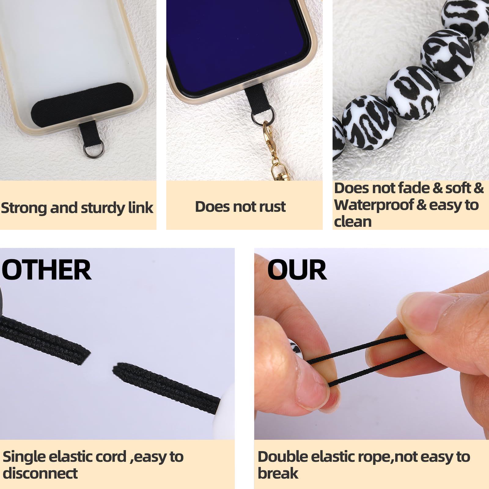 BEEFLYING Silicone Beaded Phone Wrist Strap with Cross, Cellphone Lanyard with Tether Tab, Elastic Hands-Free Bracelet - Image 4