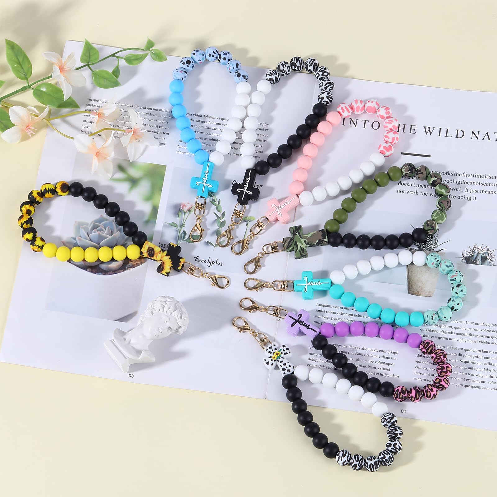 BEEFLYING Silicone Beaded Phone Wrist Strap with Cross, Cellphone Lanyard with Tether Tab, Elastic Hands-Free Bracelet - Image 5