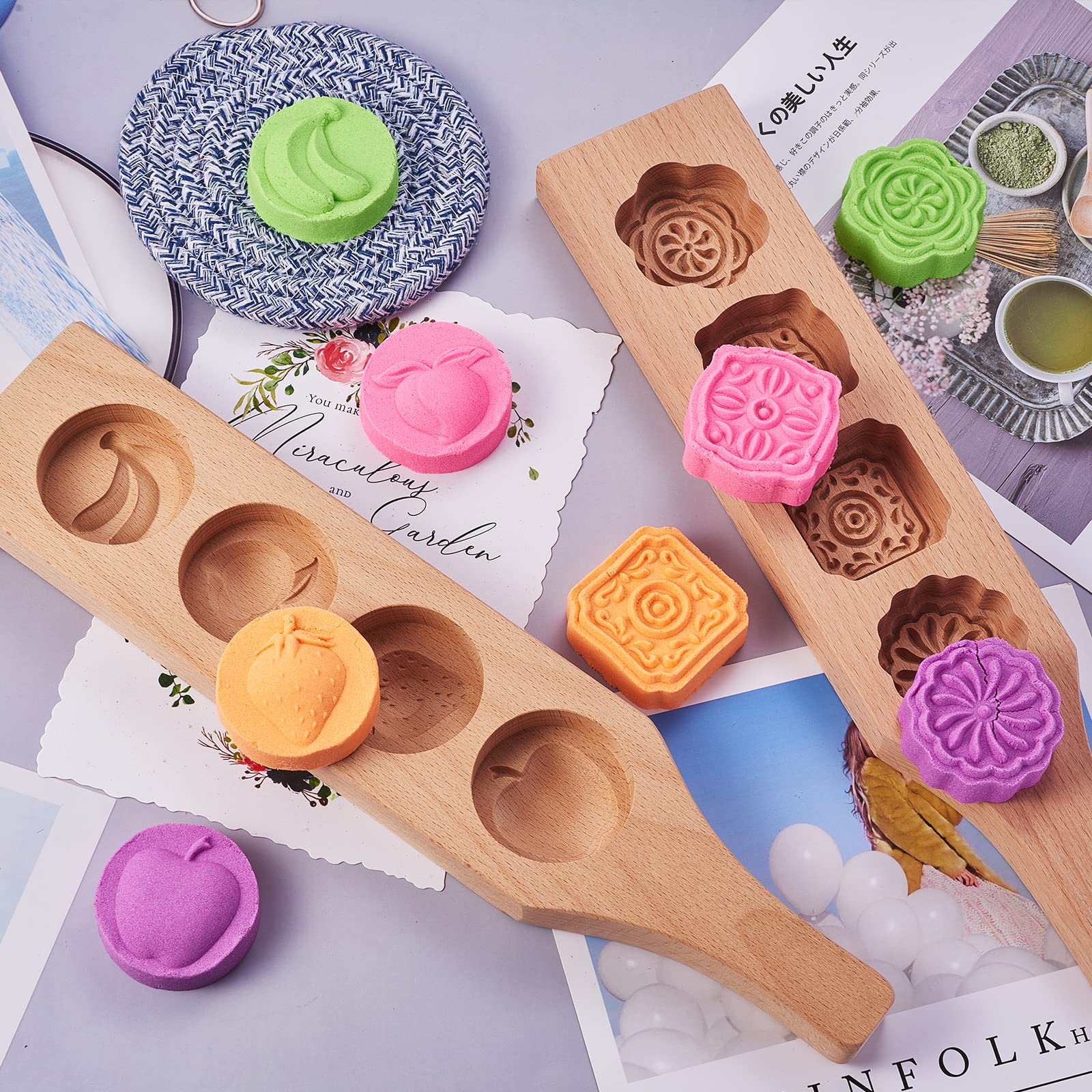 BEEFLYING Wooden Press Mooncake Stamp Mold Cookie Pastry Cake Mold 4 Flowers Wooden Handmade Baking Mold for DIY Baking Cookie Biscuit Desser - Image 5