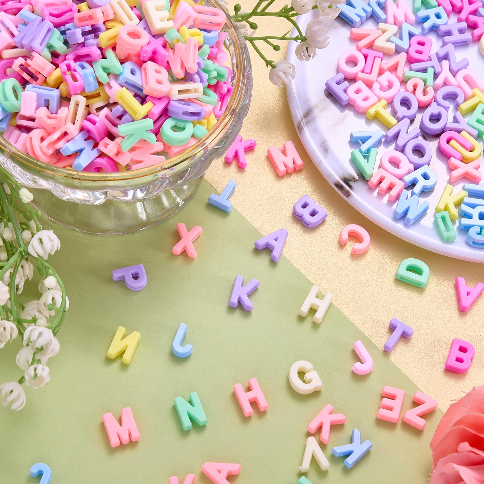 BEELYING 750Pcs Acrylic Beads 600Pcs Large Letter Beads Random Colorful Plastic A-Z Alphabet Charms 150Pcs Heart Star Rondelle for Jewelry Necklace Bracelet Keychain Making DIY Crafts (Color2) - Image 4