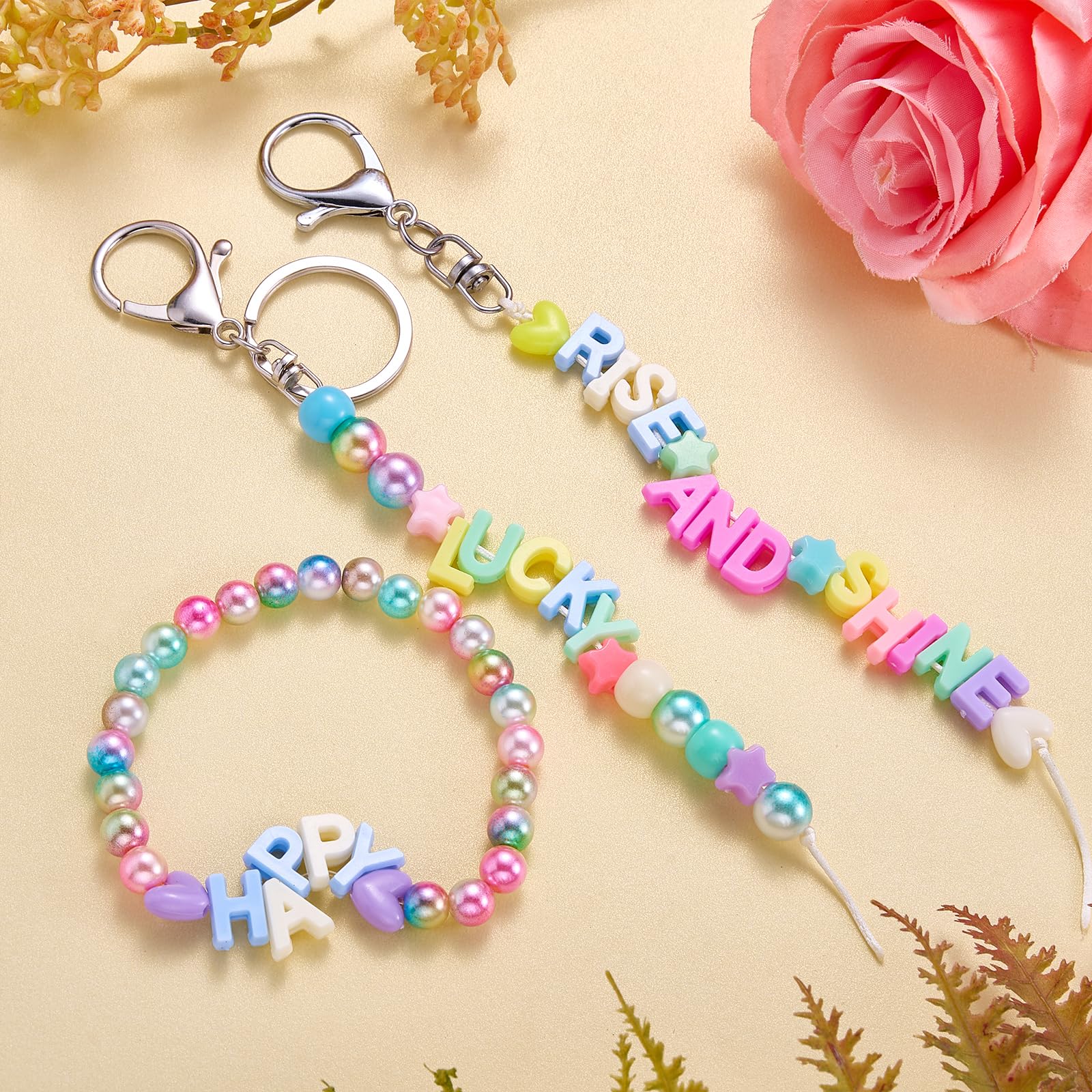 BEELYING 750Pcs Acrylic Beads 600Pcs Large Letter Beads Random Colorful Plastic A-Z Alphabet Charms 150Pcs Heart Star Rondelle for Jewelry Necklace Bracelet Keychain Making DIY Crafts (Color2) - Image 5