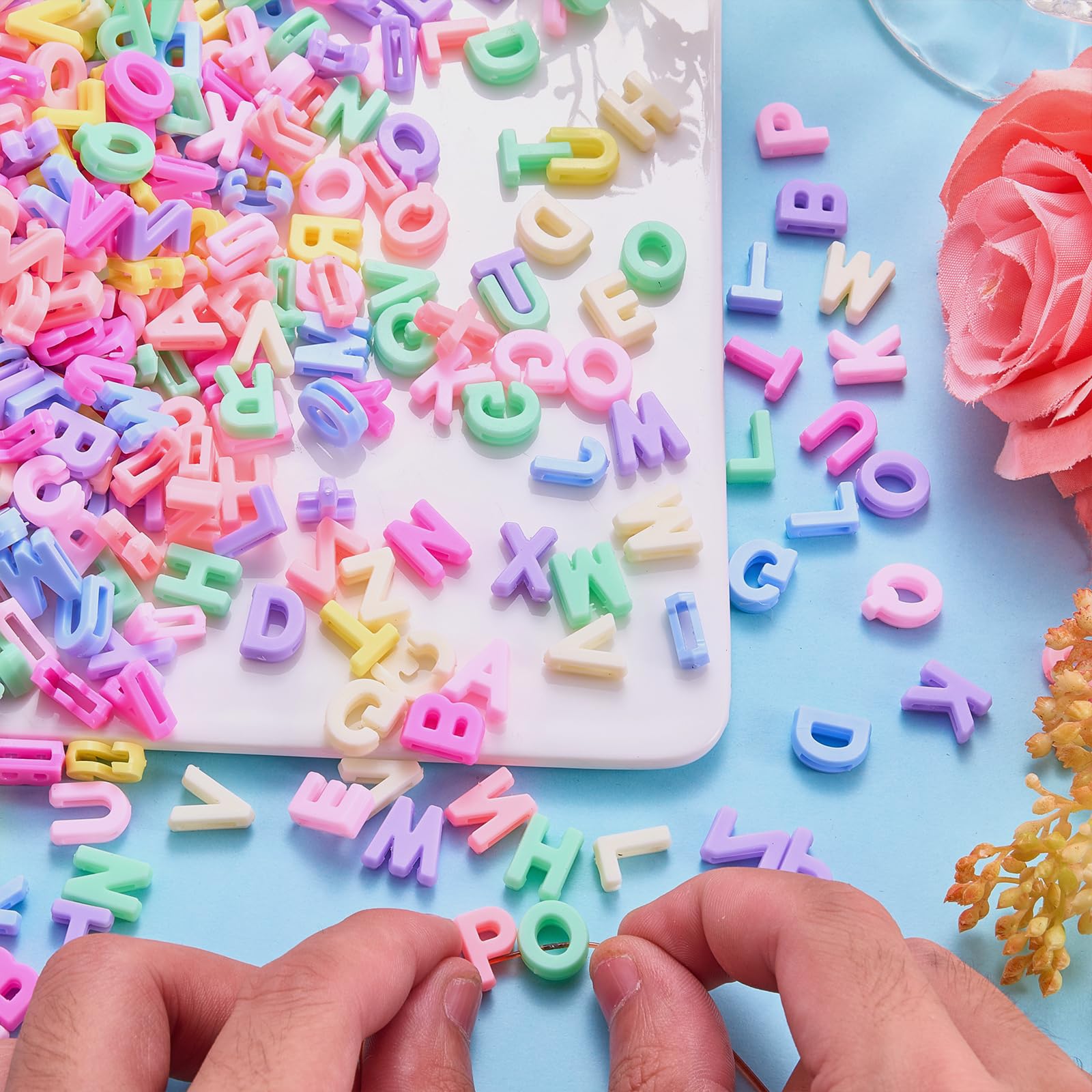 BEELYING 750Pcs Acrylic Beads 600Pcs Large Letter Beads Random Colorful Plastic A-Z Alphabet Charms 150Pcs Heart Star Rondelle for Jewelry Necklace Bracelet Keychain Making DIY Crafts (Color2) - Image 6